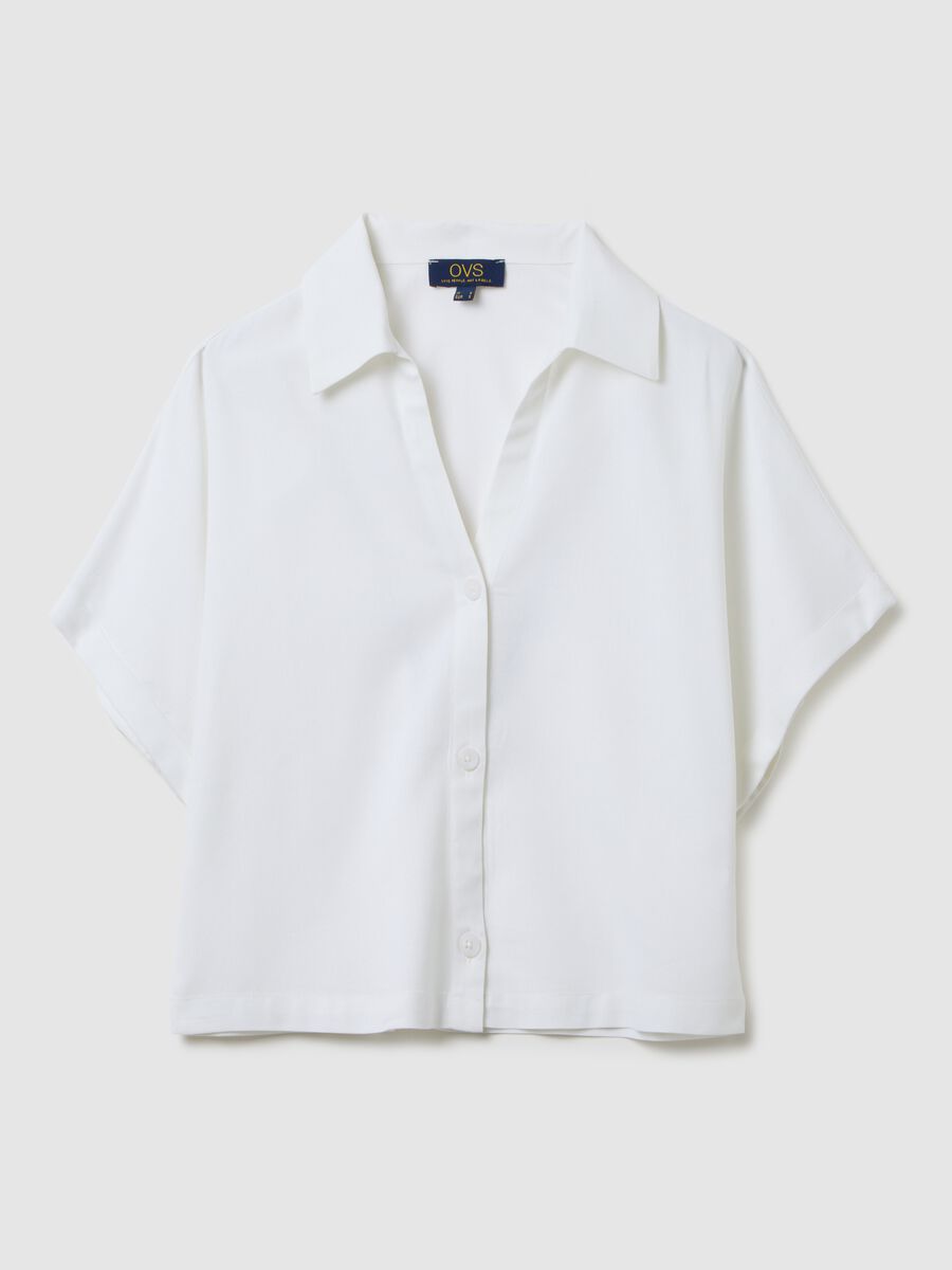 Women's white viscose and linen blend shirt regular fit_0
