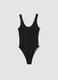Black ribbed stretch-cotton bodysuit with wide neckline_0