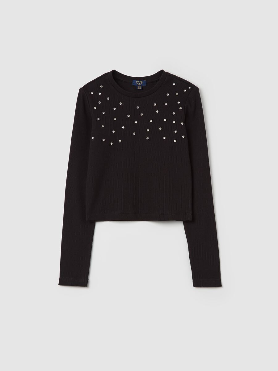 T-shirt crop con strass e maniche lunghe_3