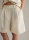 Beige Regular Fit Lyocell and Linen Blend Shorts_3