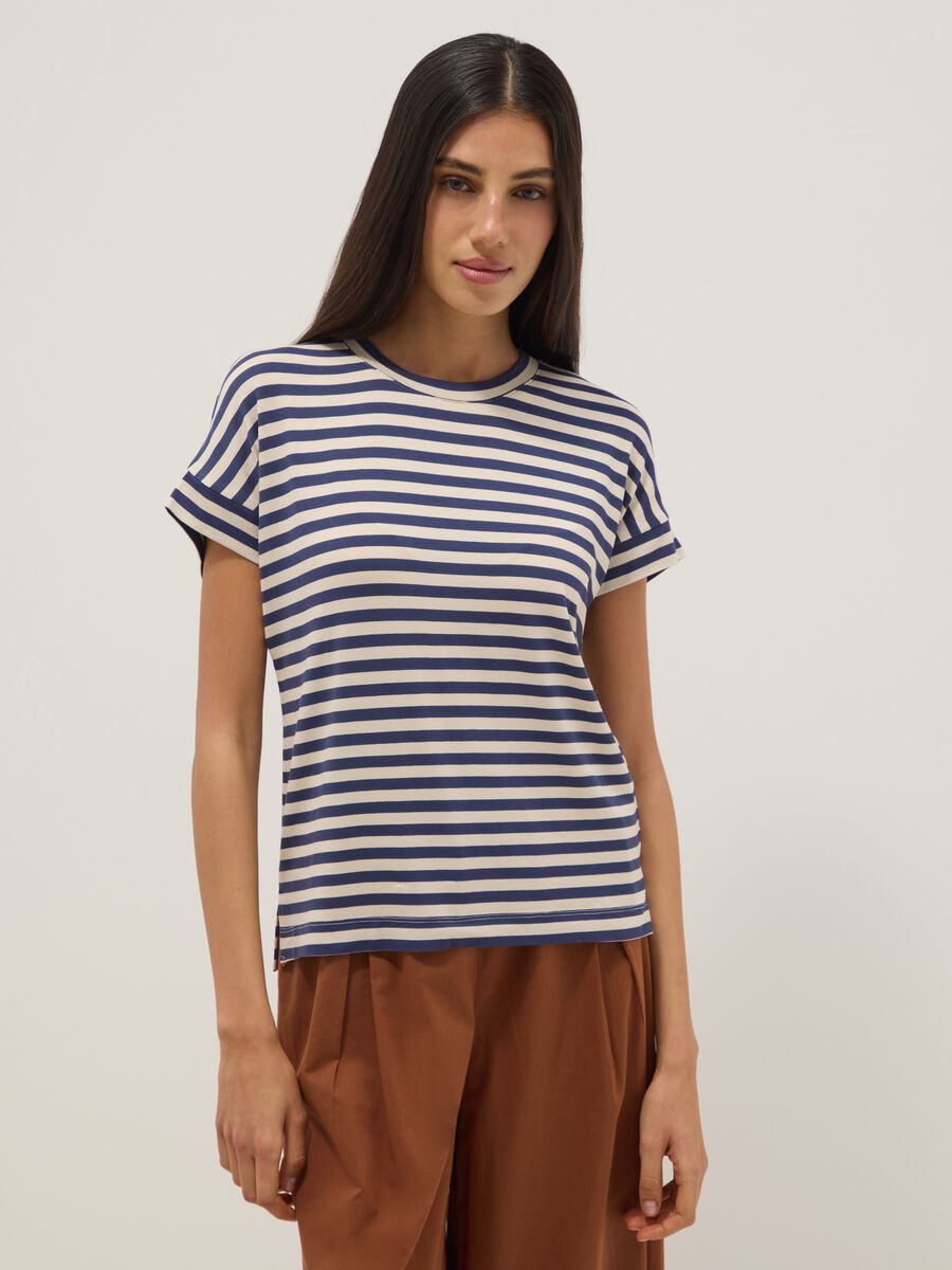 Regular-fit multicolour striped stretch viscose T-shirt_1