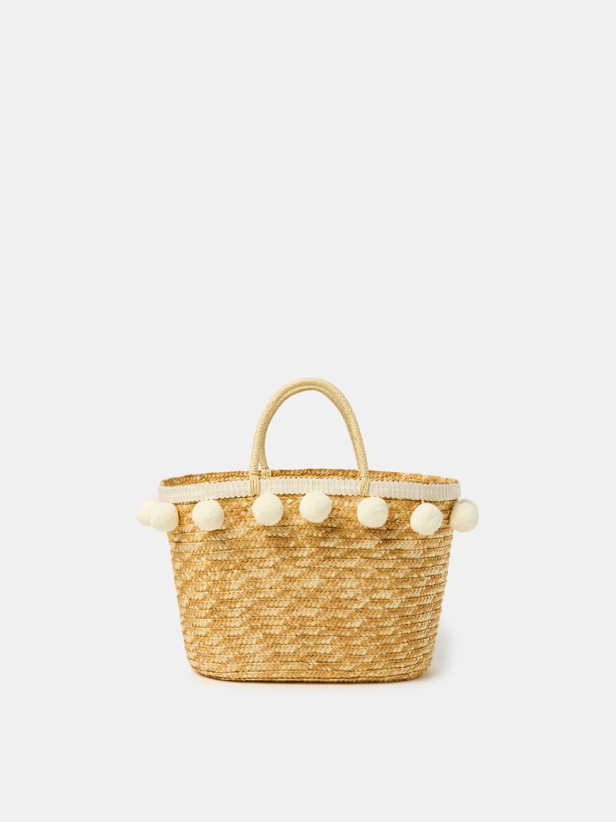 Positano straw bag with pompoms_0