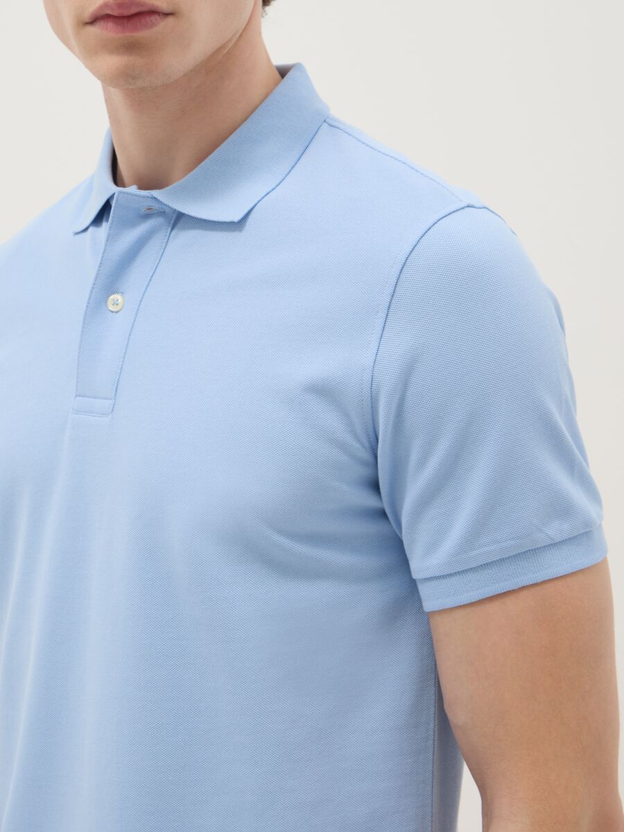 Sky Blue Short Sleeve Polo Shirt in Pure Cotton Regular Fit_4