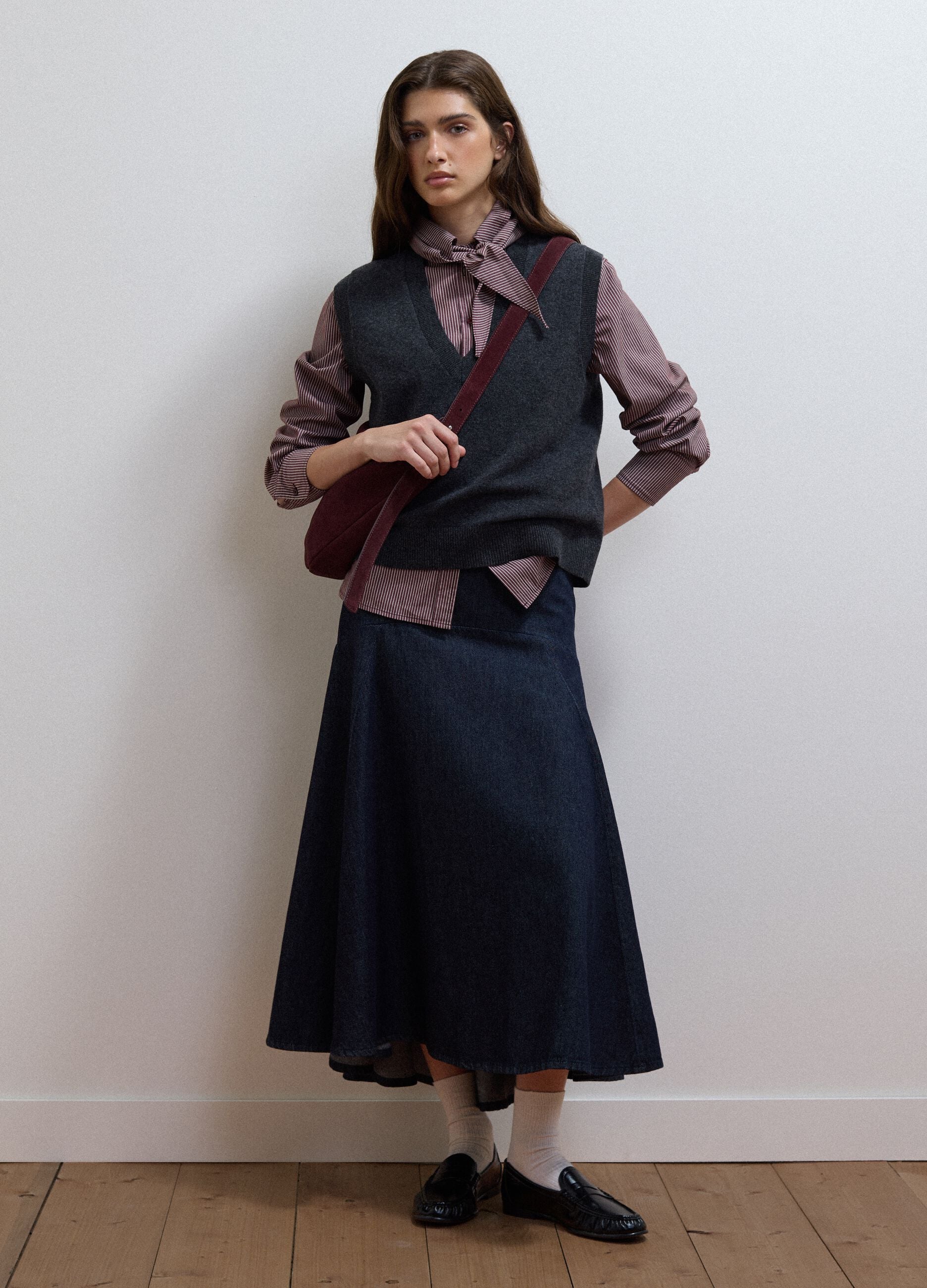 Gonna midi in denim di puro cotone