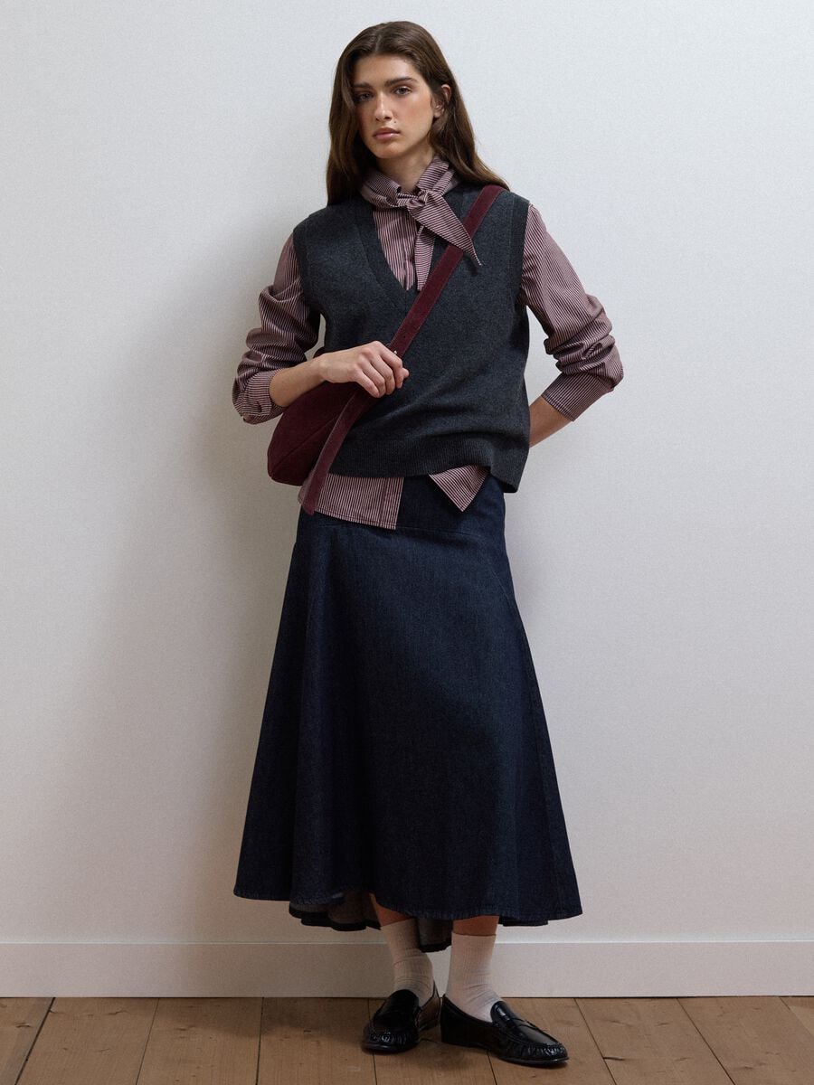 Gonna midi in denim di puro cotone_1