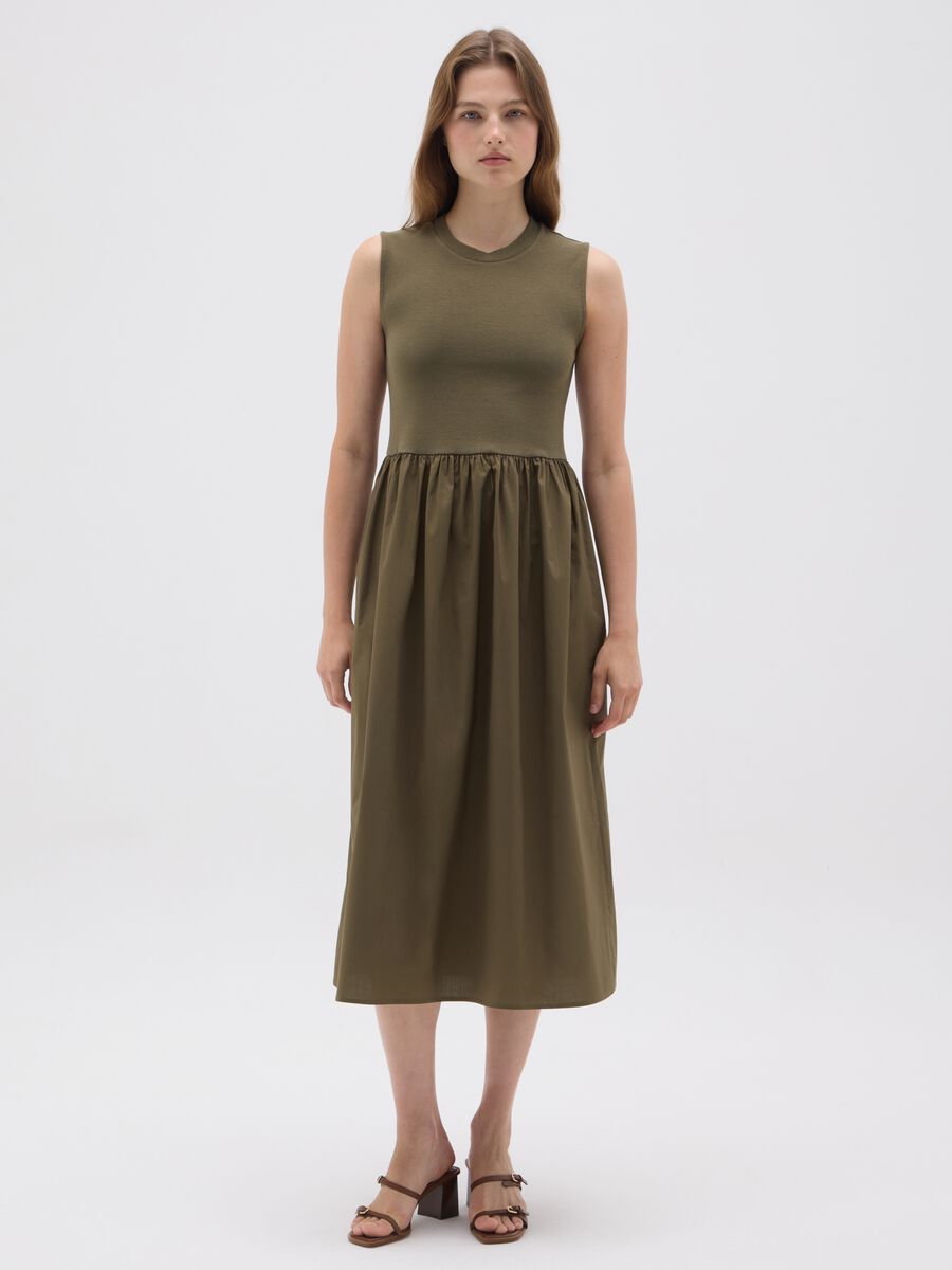 Green Stretch Cotton Midi Dress_0