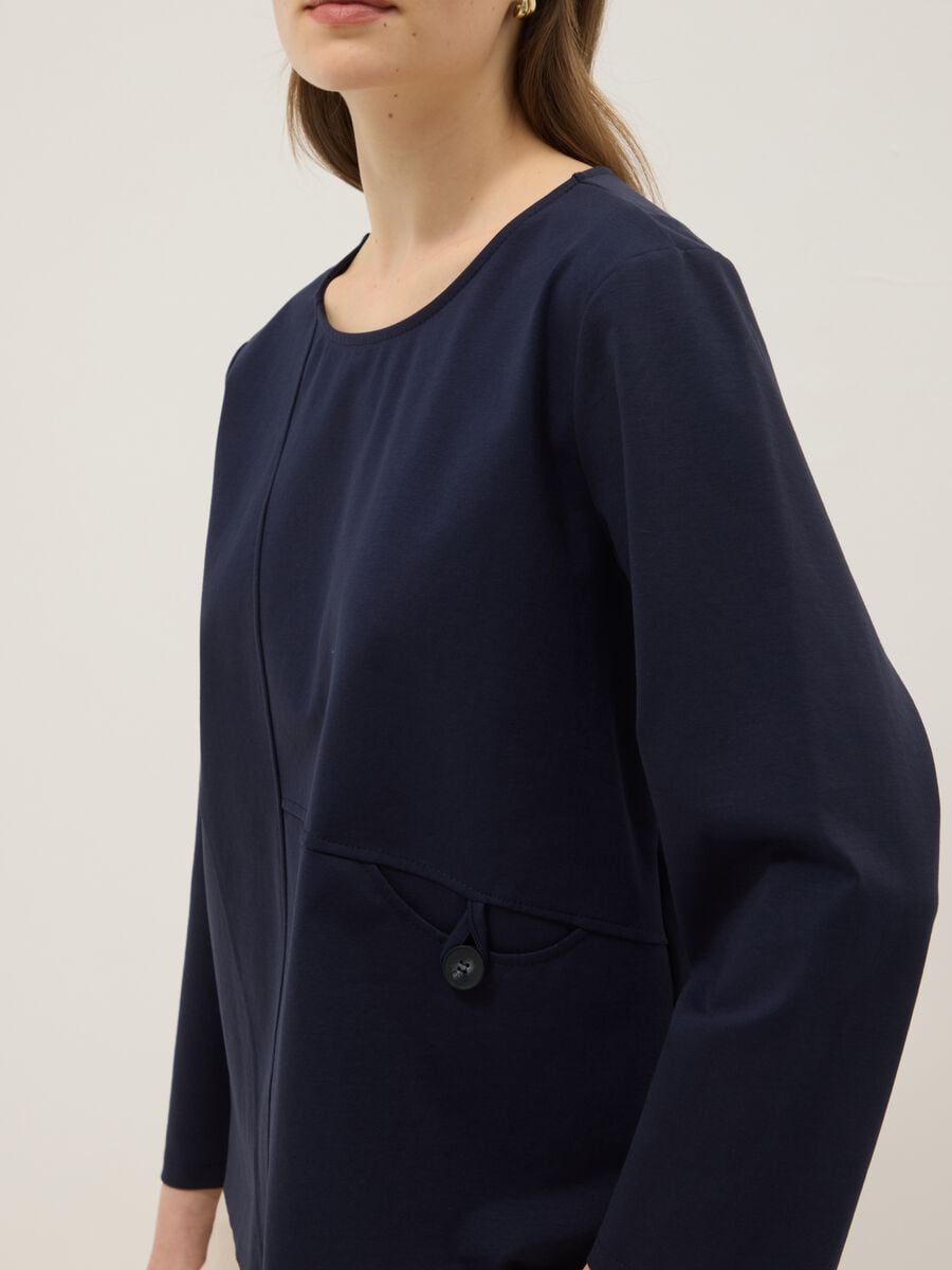 Blue long-sleeved regular-fit stretch cotton blouse_3