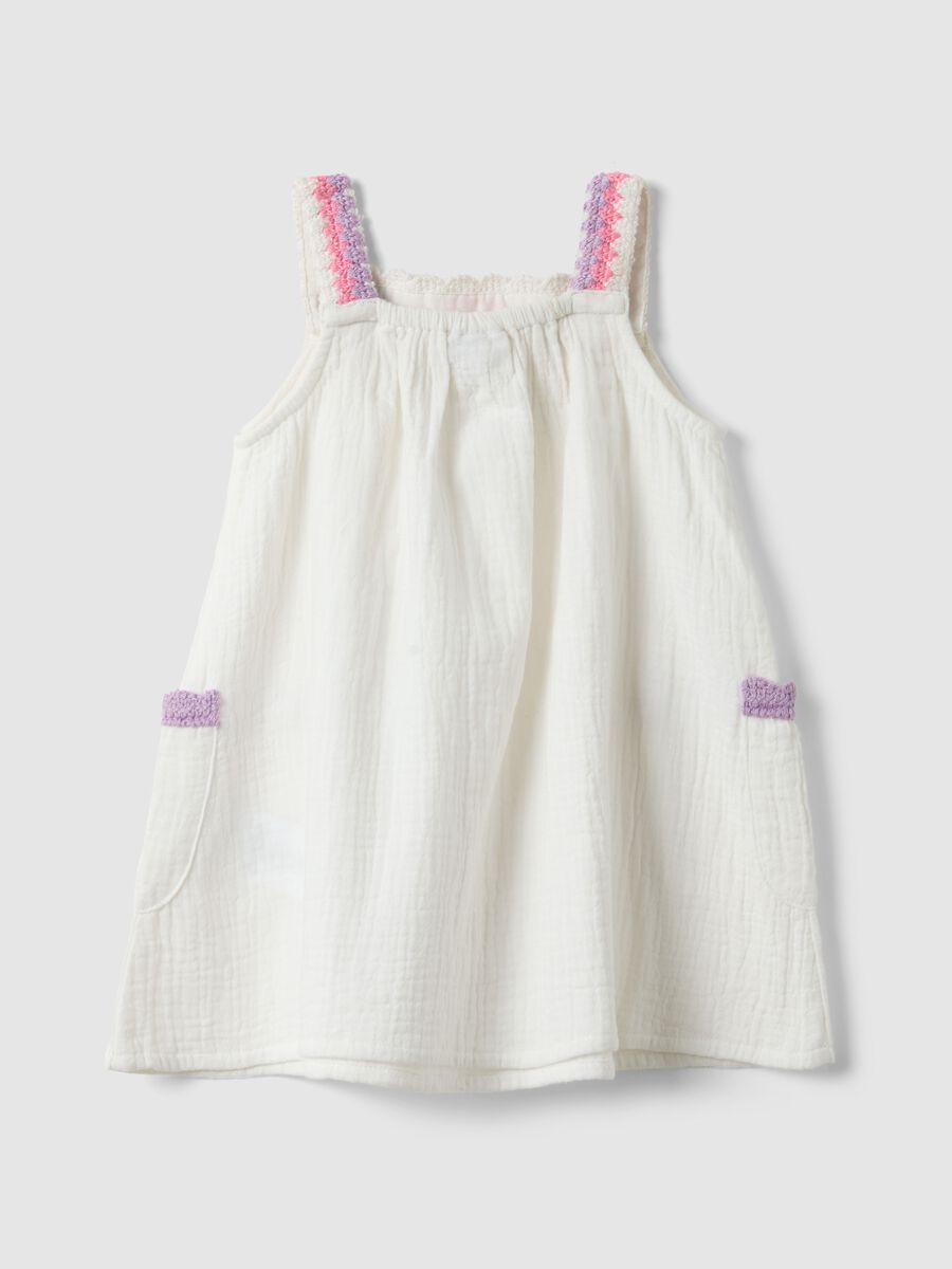 Vestito in puro cotone bianco da bimba regular fit con ricami_1