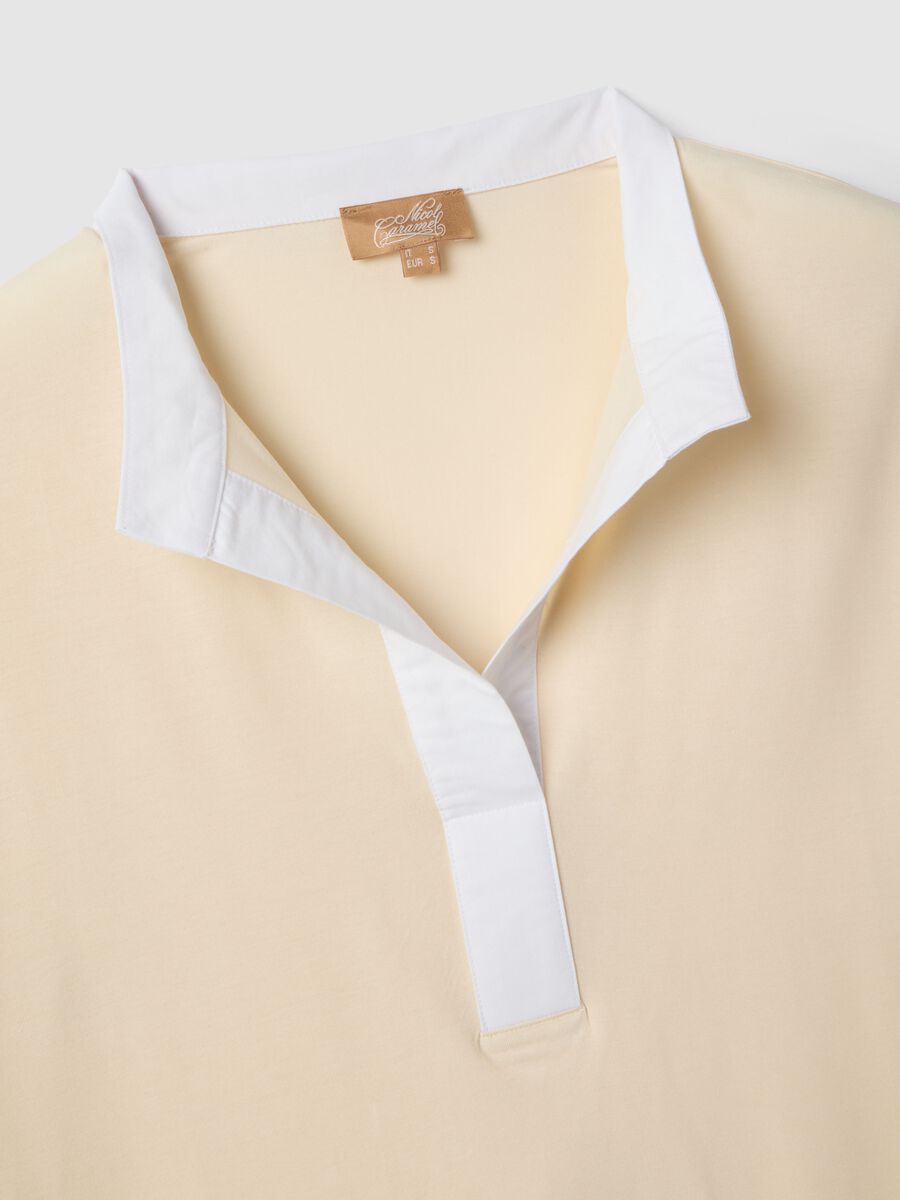 Beige stretchable viscose maternity T-shirt with mandarin collar_5