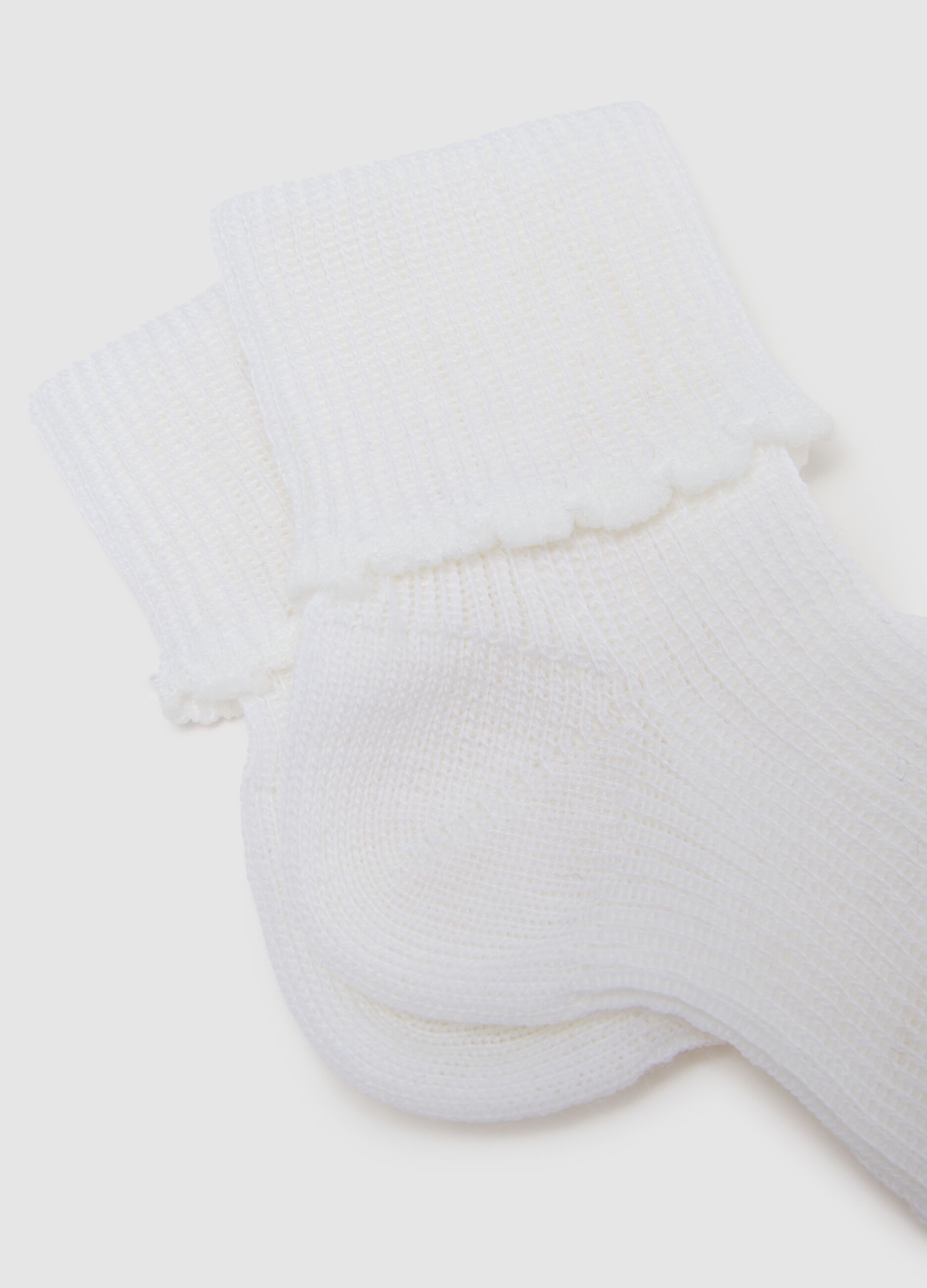 Newborn twin pack of white wool blend socks with ribbed cuff
