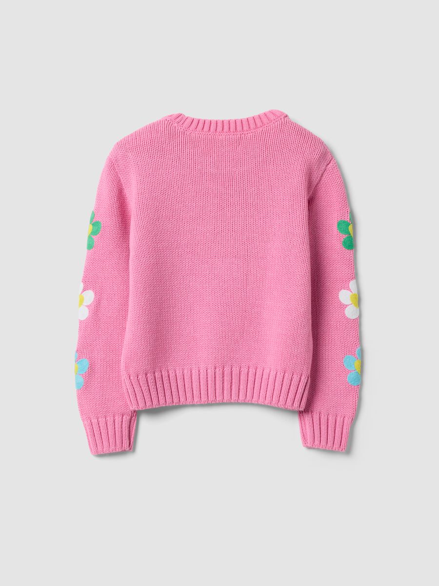 Maglia rosa in misto cotone con girocollo e fiori per bambina_1