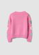Pink cotton-blend crew-neck top with floral sleeves for girls_1