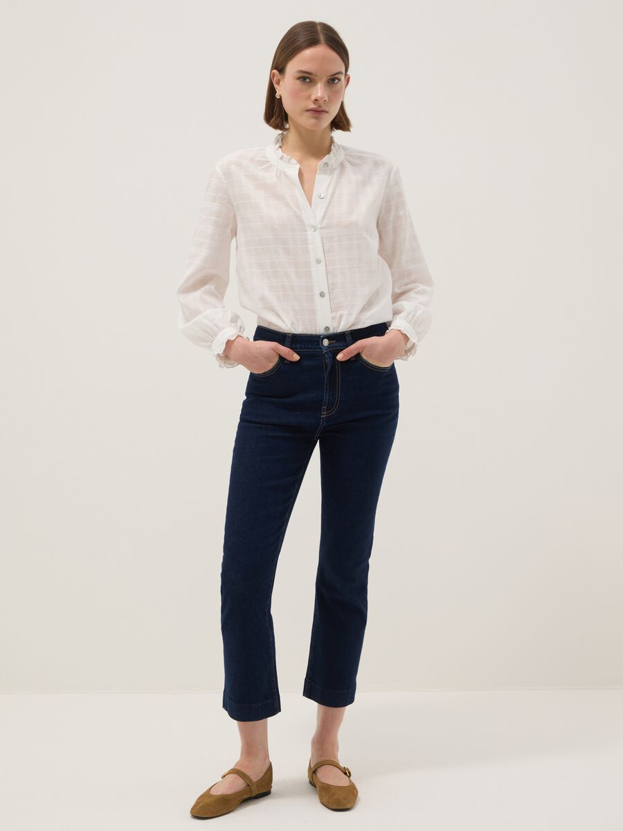 Stretch Cotton Denim Blue Bootcut Jeans_0