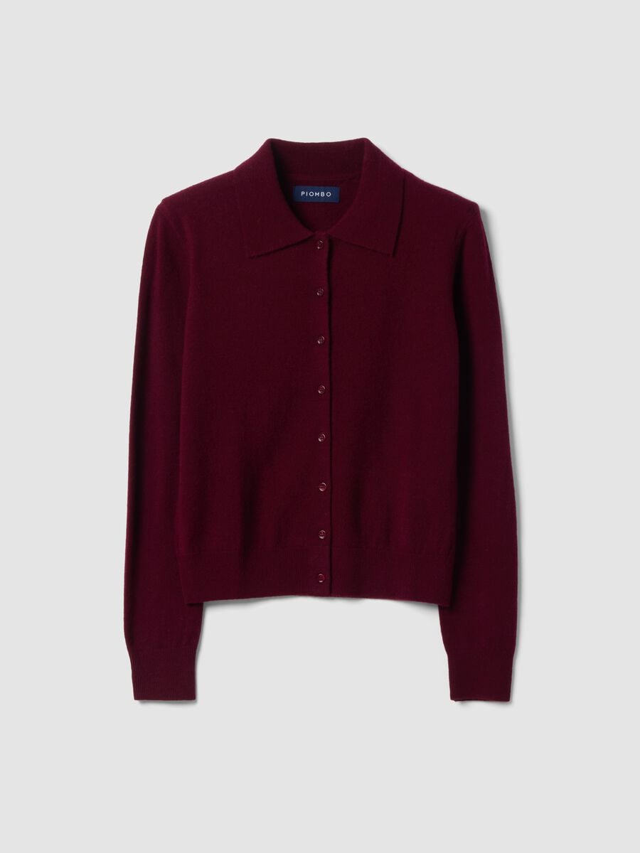 Red pure wool cardigan with polo collar, regular fit_0