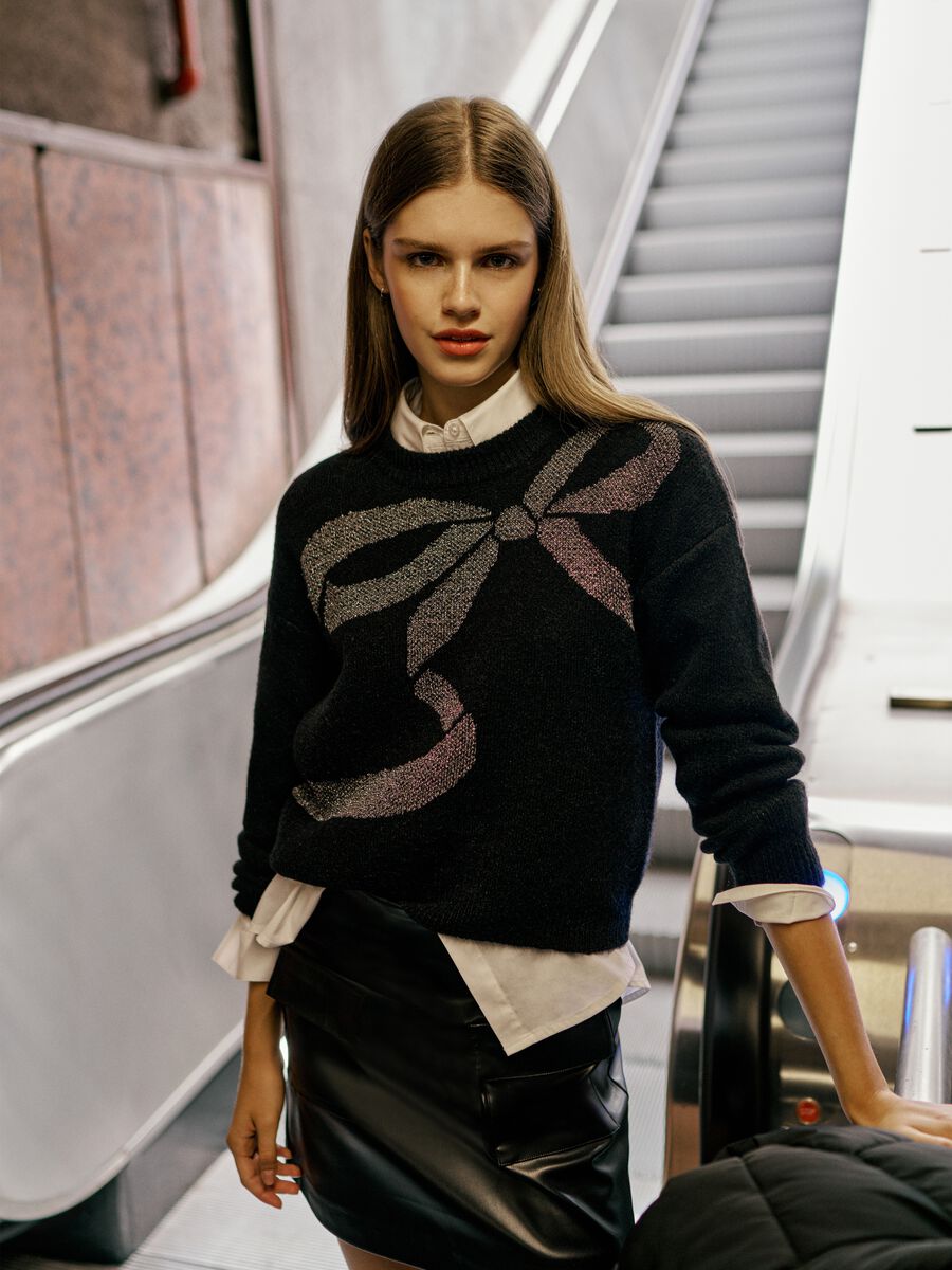 Pullover with jacquard bow in lurex_0
