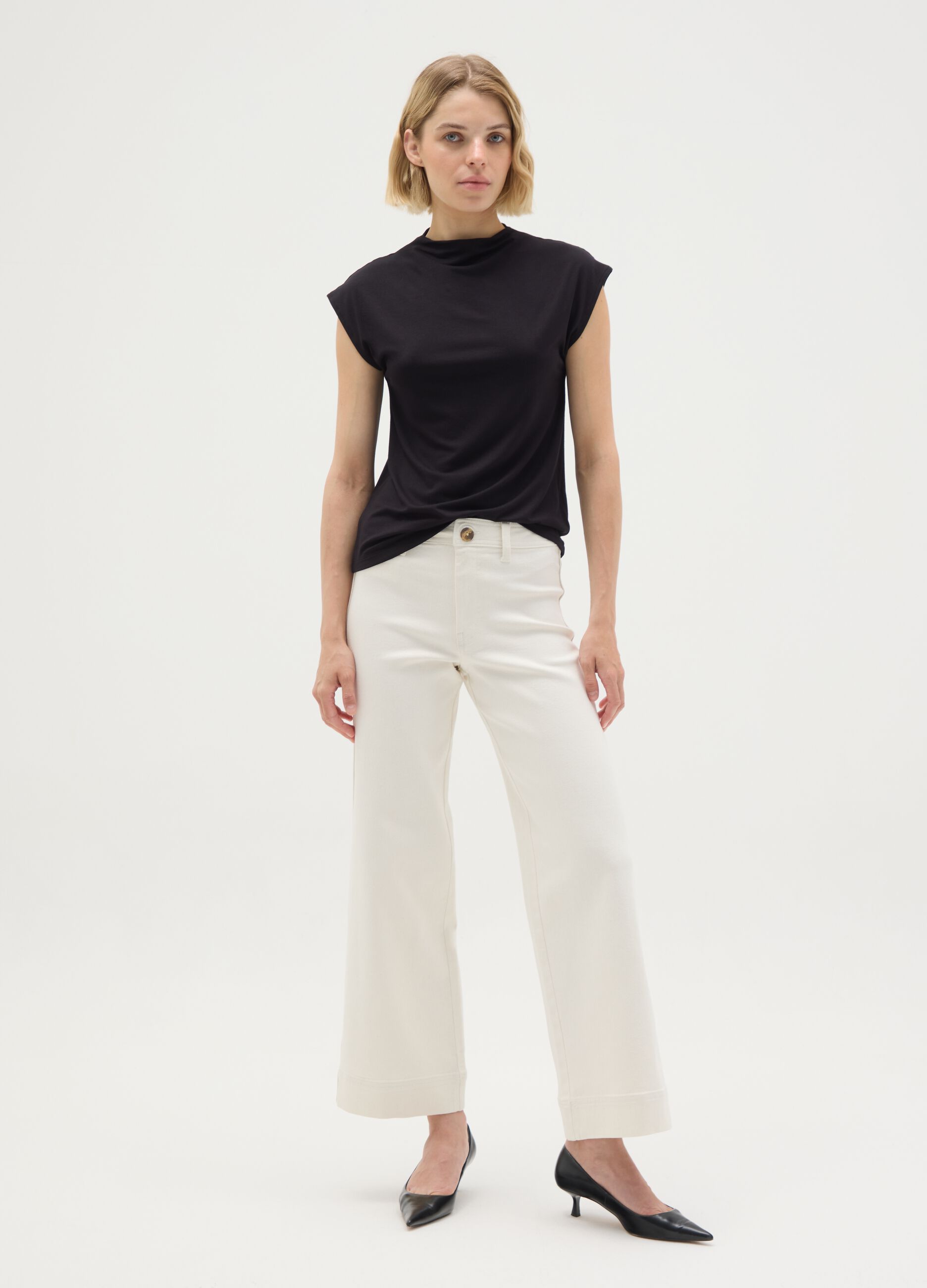 Black viscose blend top in relaxed fit