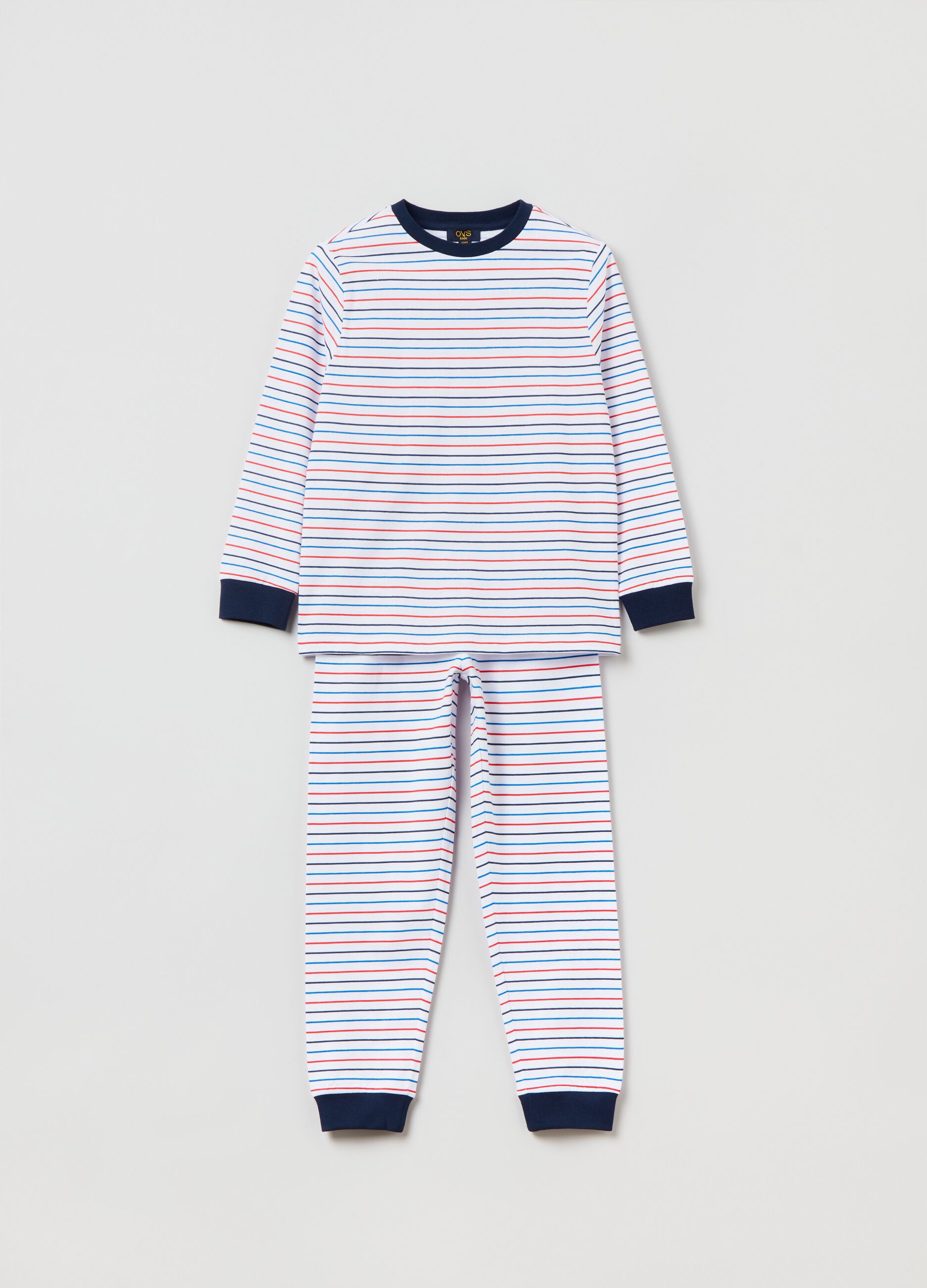 Long cotton pyjamas with striped pattern