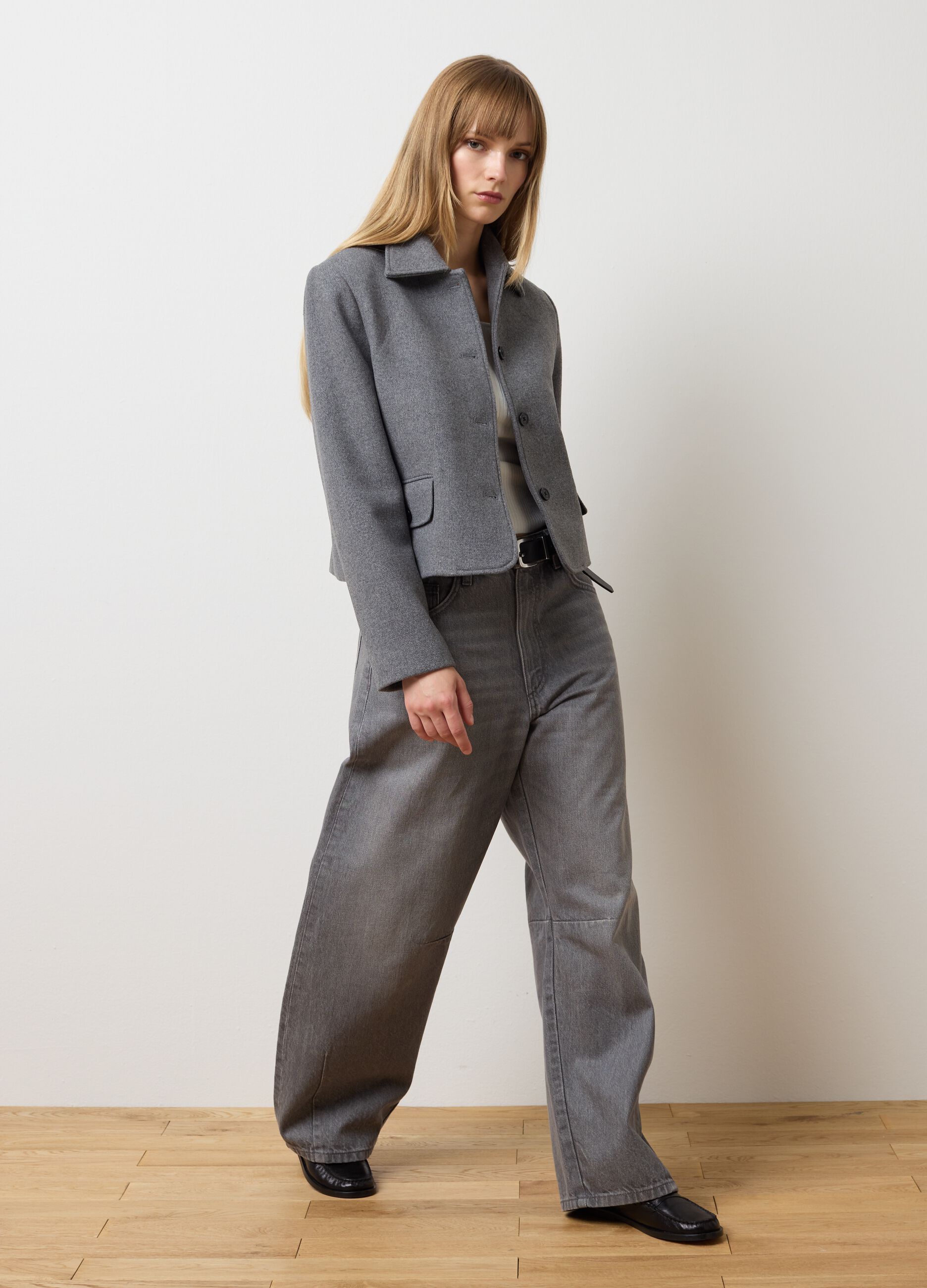 Grey tweed blazer with regular fit