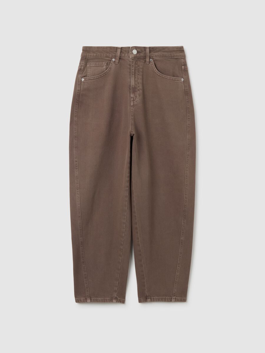 Pantaloni marrone a palloncino in cotone elasticizzato_4