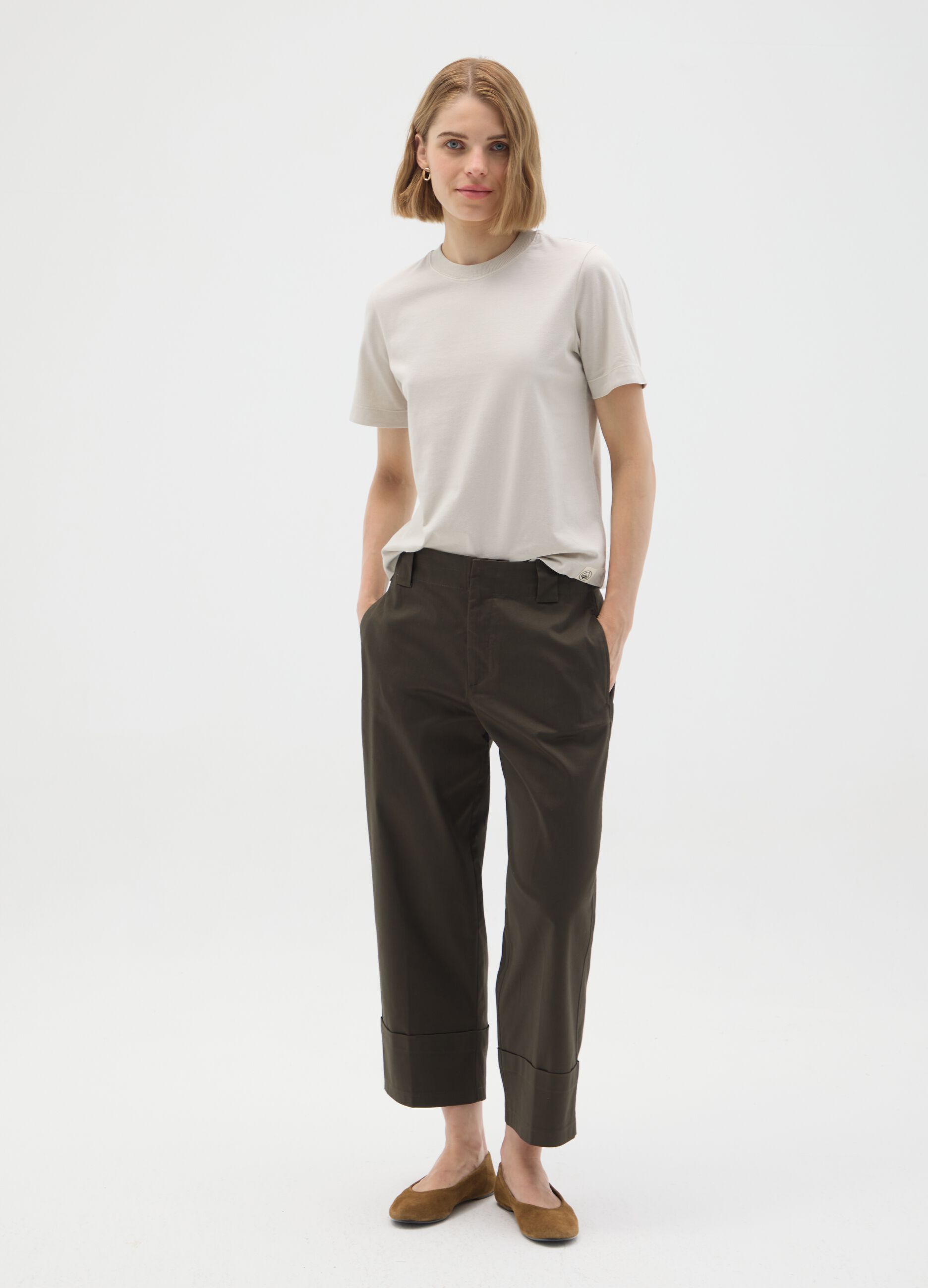 Brown regular fit stretch cotton trousers