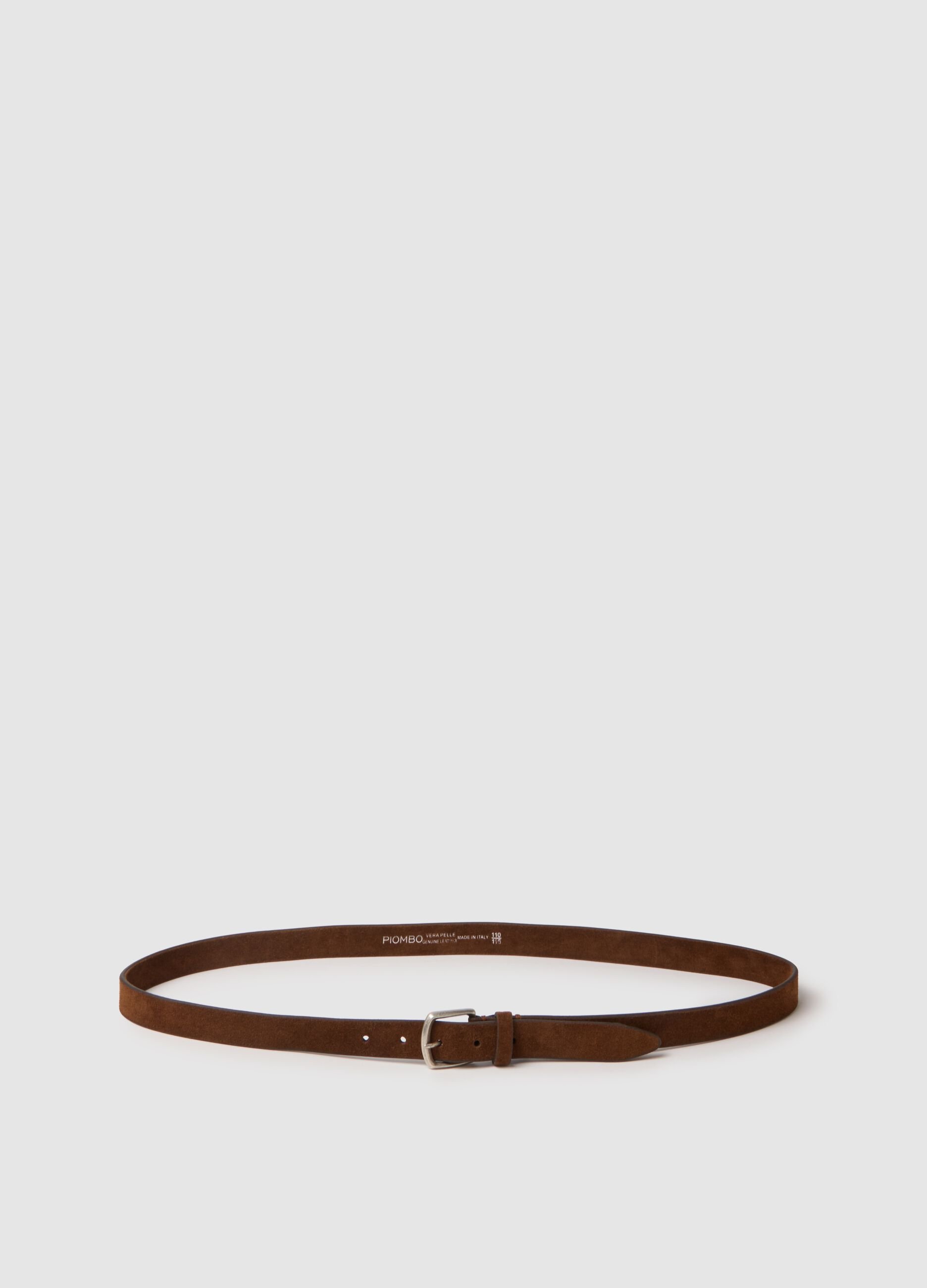 Brown Genuine Leather Belt with Metal Buckle