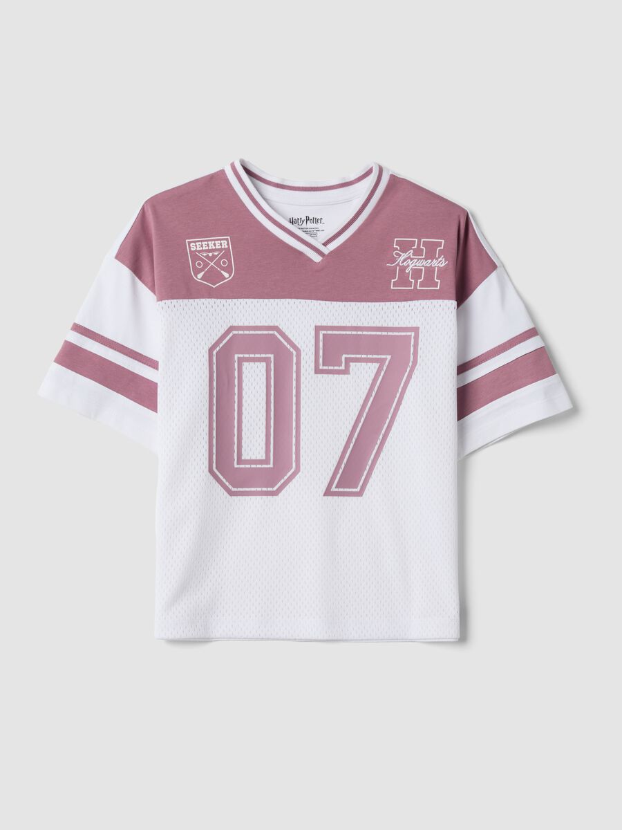 Pink and white pure cotton T-shirt with mesh texture_3