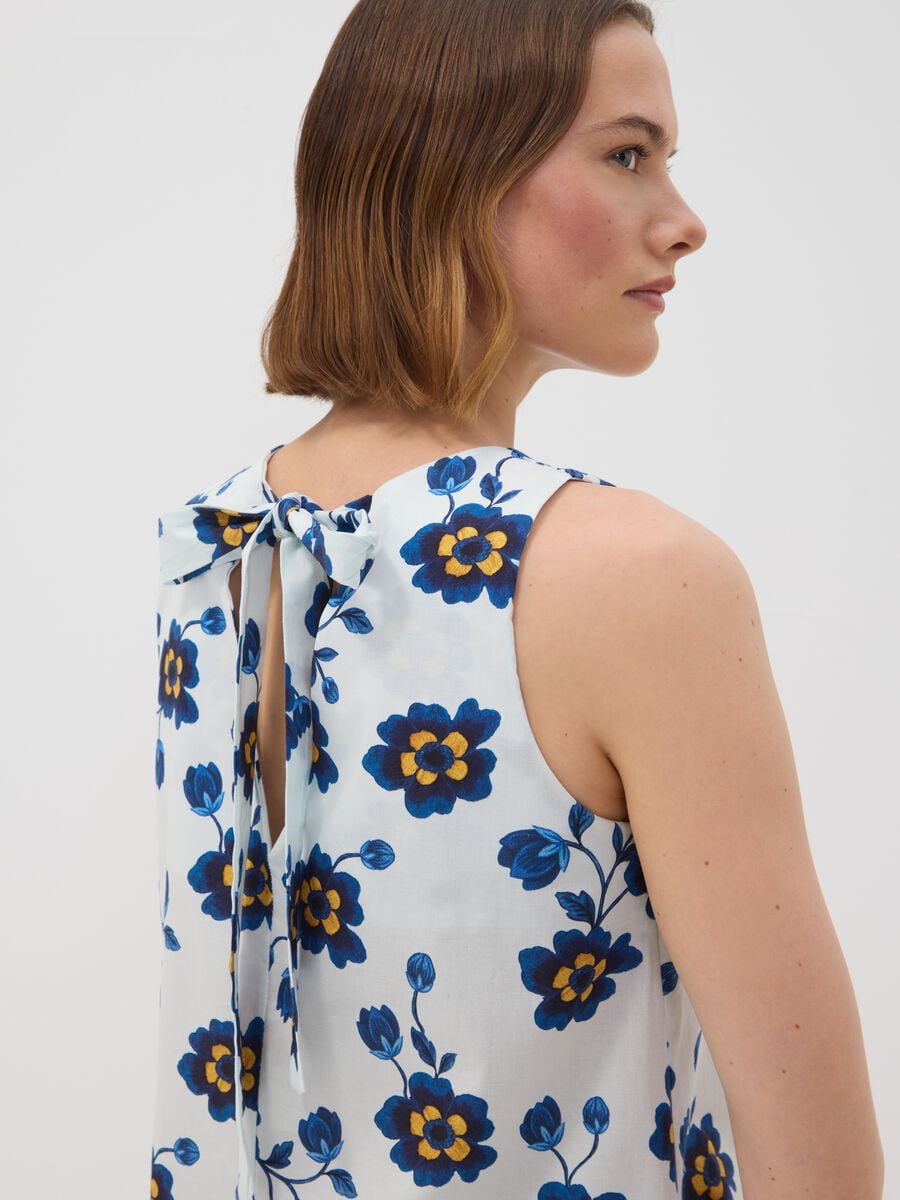 White stretch cotton dress with floral print, regular fit_3