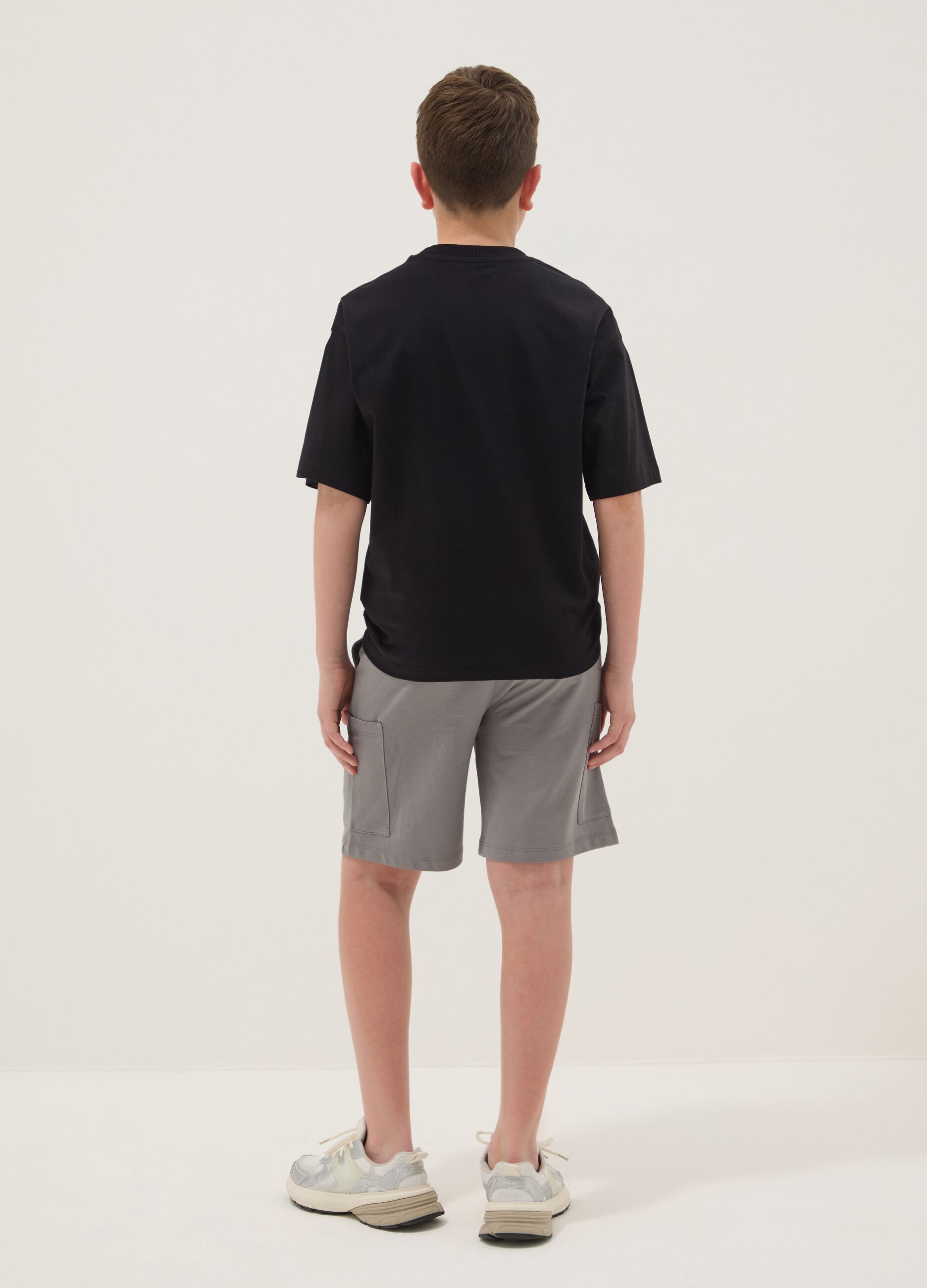 Black and grey pure cotton boys&rsquo; co-ord set with print, oversized fit
