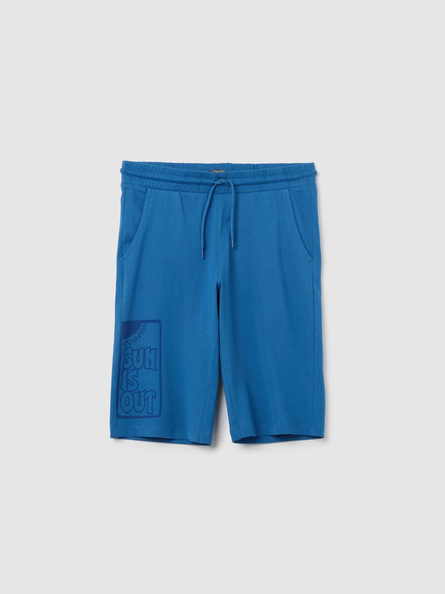 Bermuda da ragazzo in puro cotone blu regular fit_0
