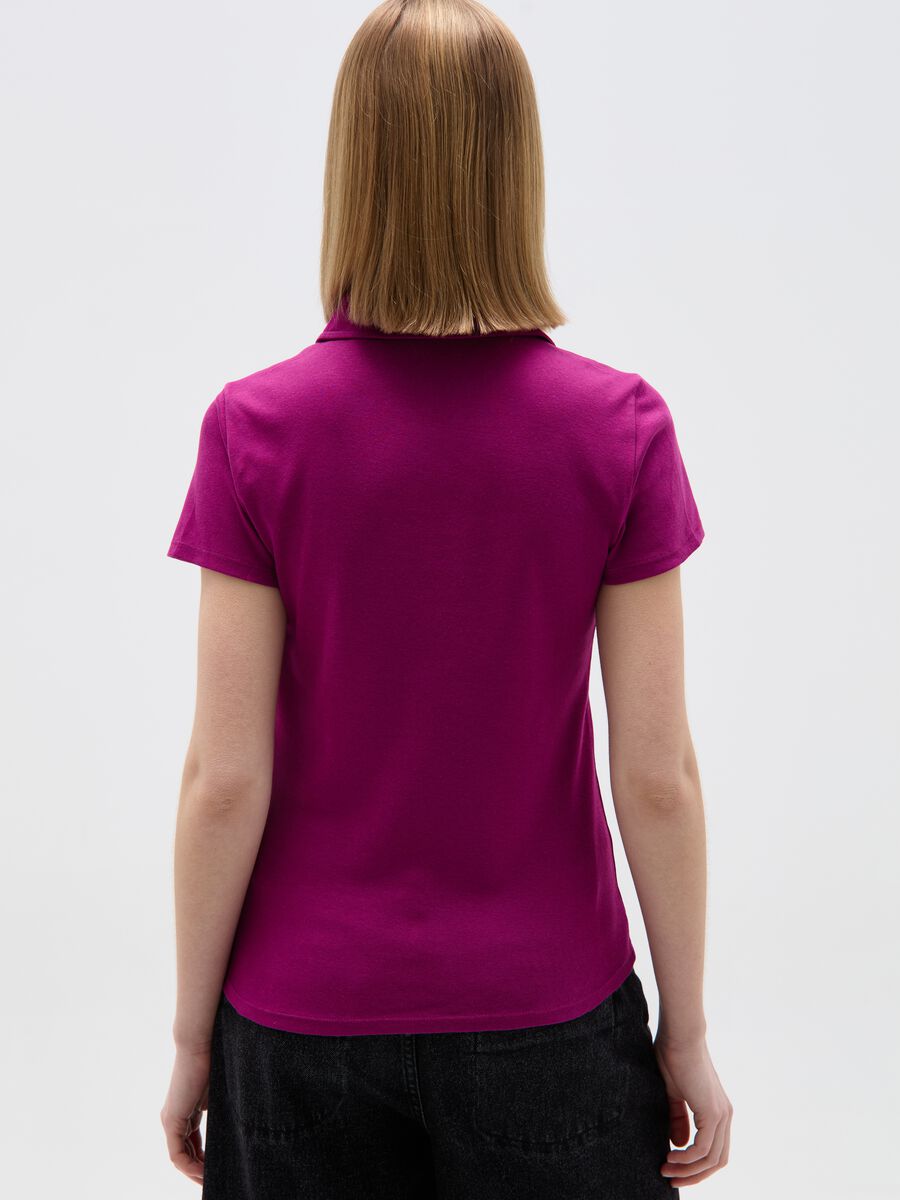 T-shirt with polo neck and crochet insert_2