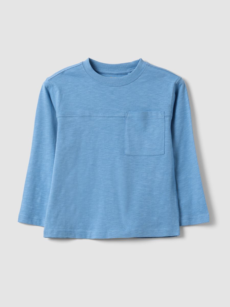 Boys&rsquo; light blue pure cotton T-shirt with chest pocket, oversized fit_0