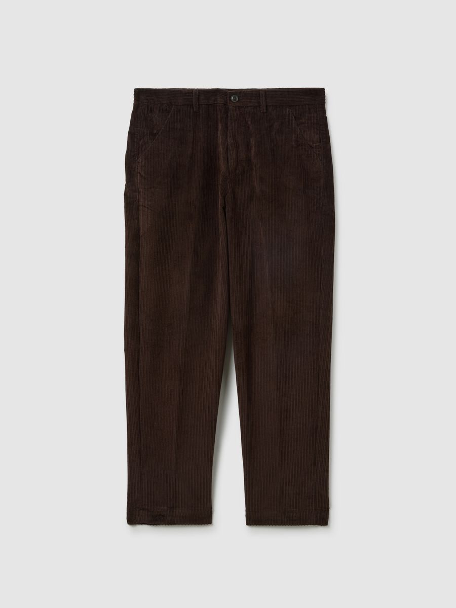 Brown chino trousers in regular fit ribbed cotton-blend_0