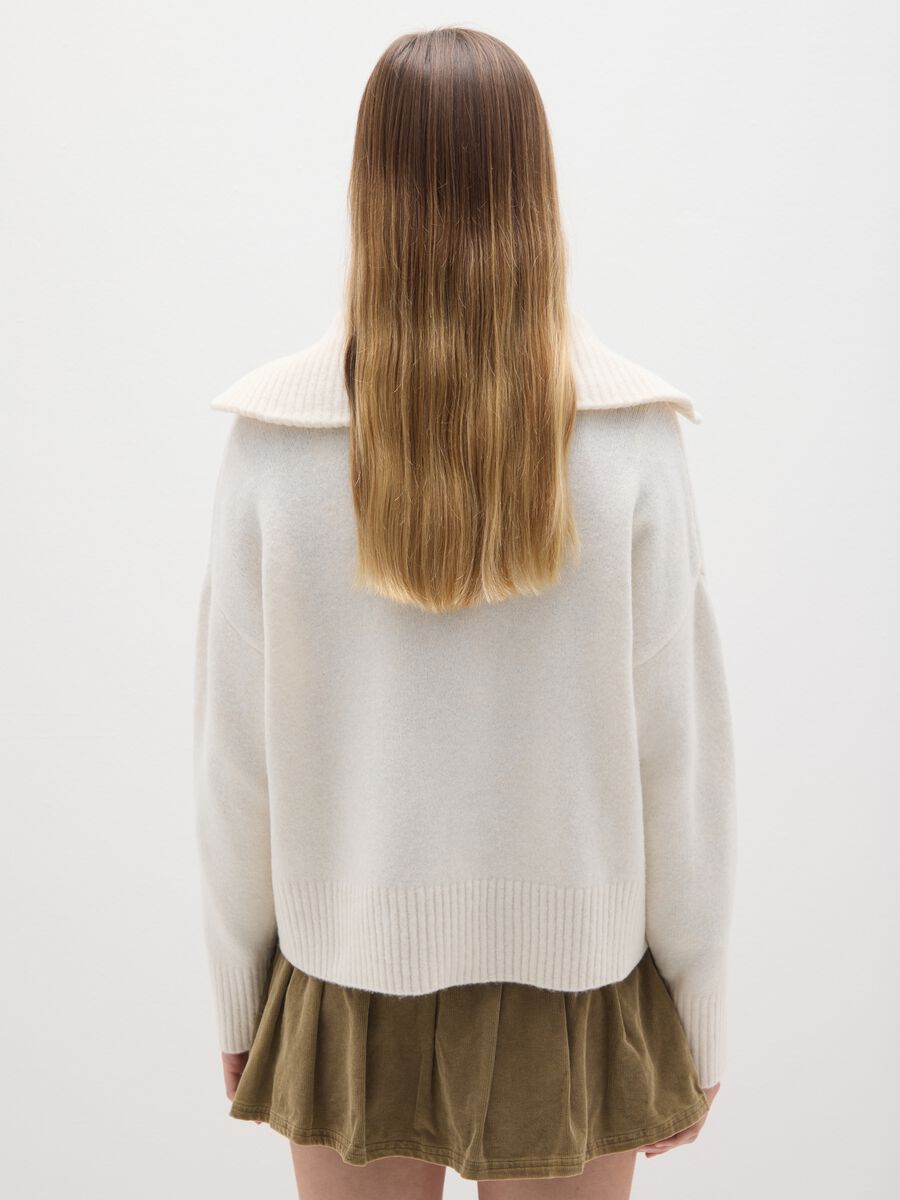 White Wool Blend Zip Pullover_2