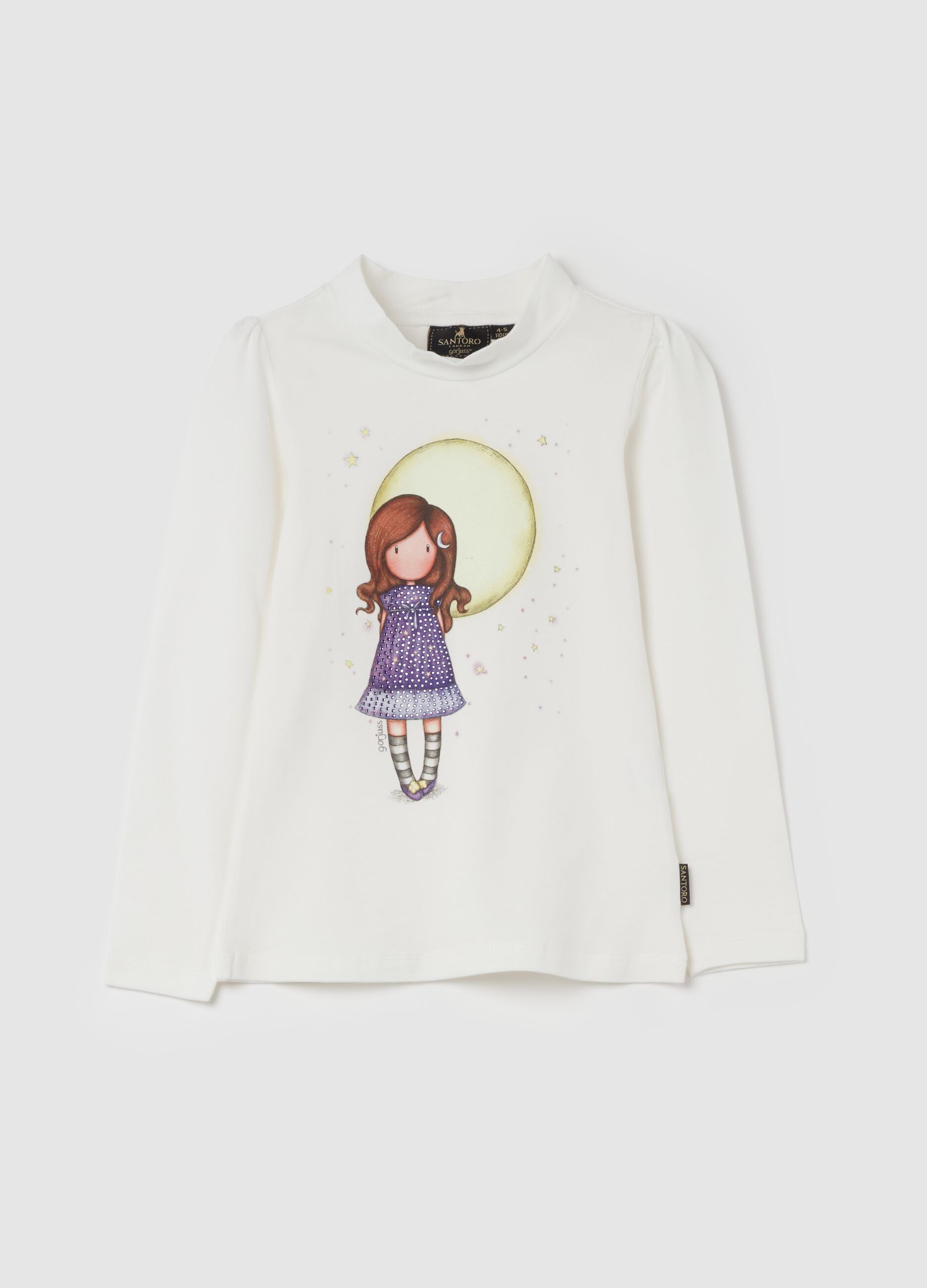 T-shirt with mock neck and Gorjuss print