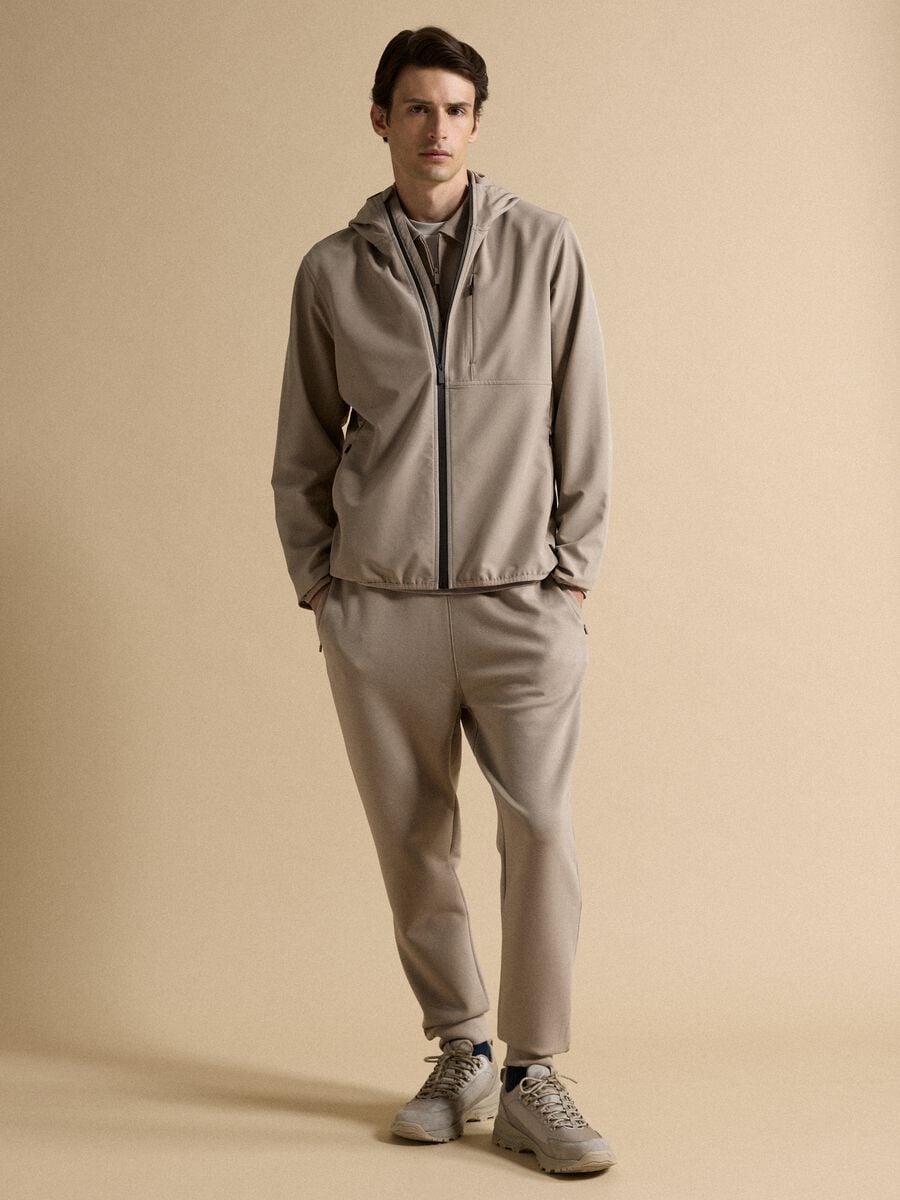 Giacca beige con cappuccio in tessuto elasticizzato regular fit_1