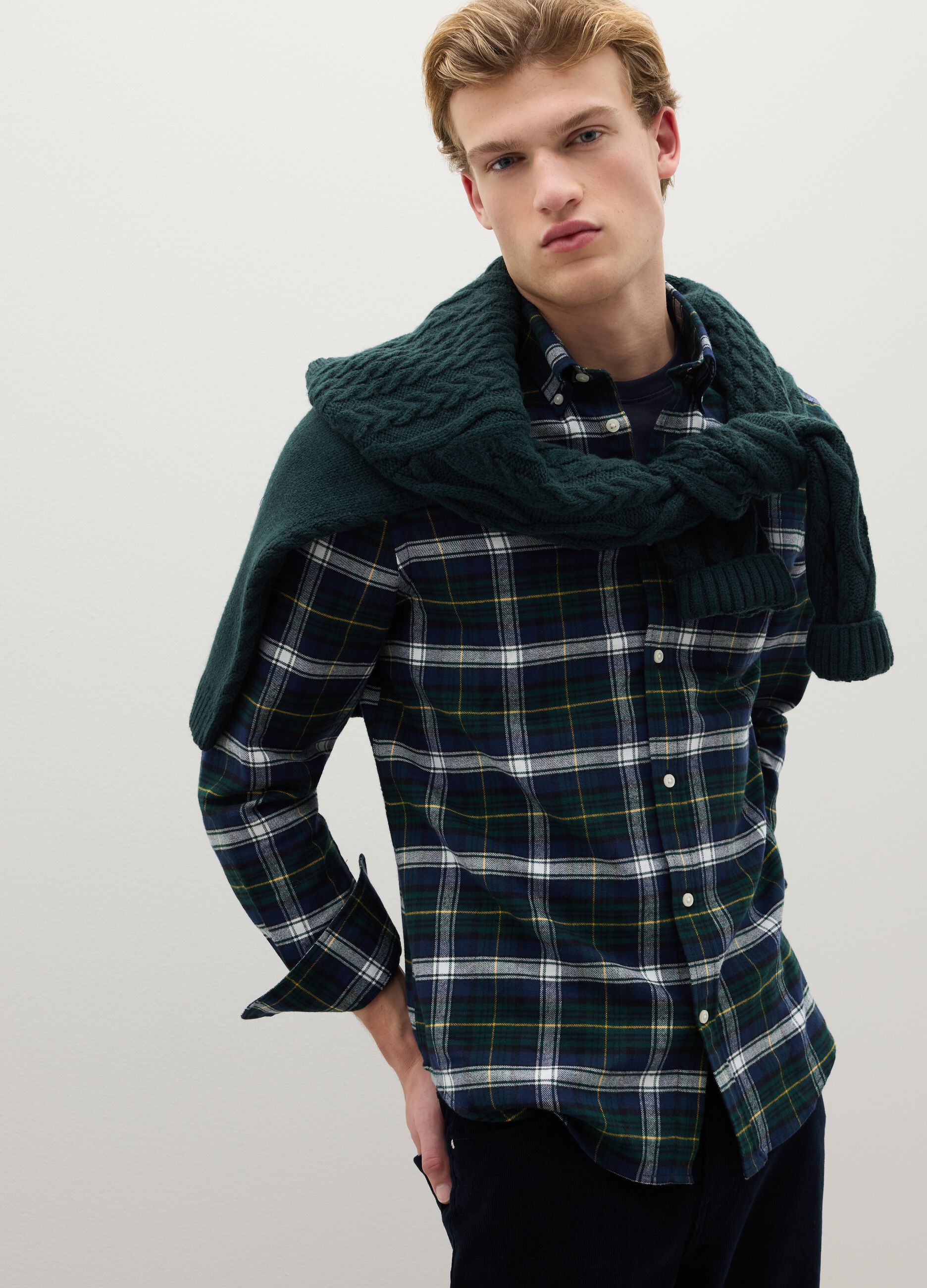 Multicolour checked shirt in pure cotton flannel regular fit