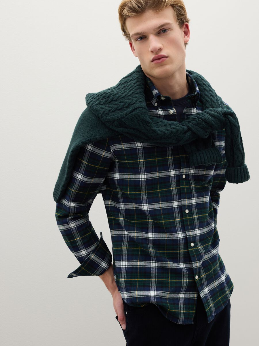 Camicia a quadri multicolor in puro cotone flanella regular fit_1