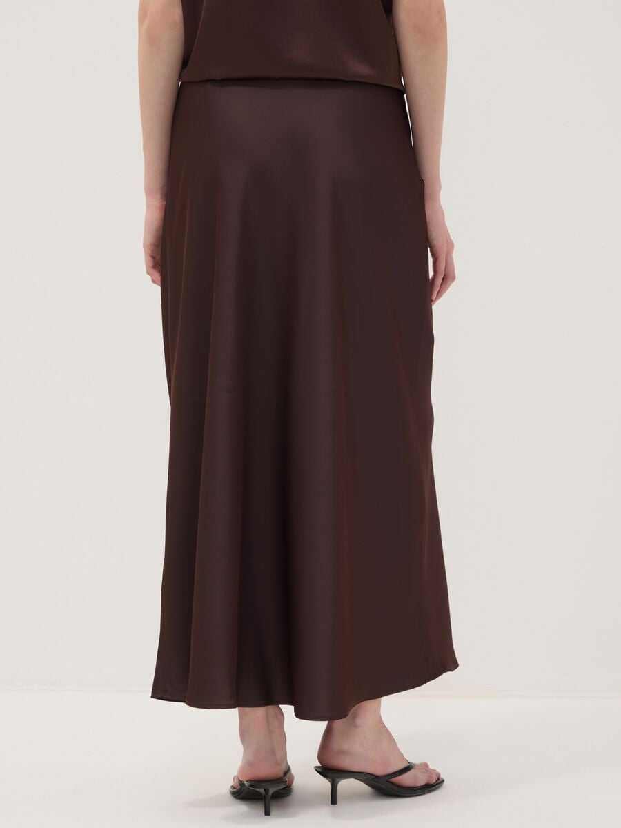 Brown satin maxi skirt with elasticated waistband_3