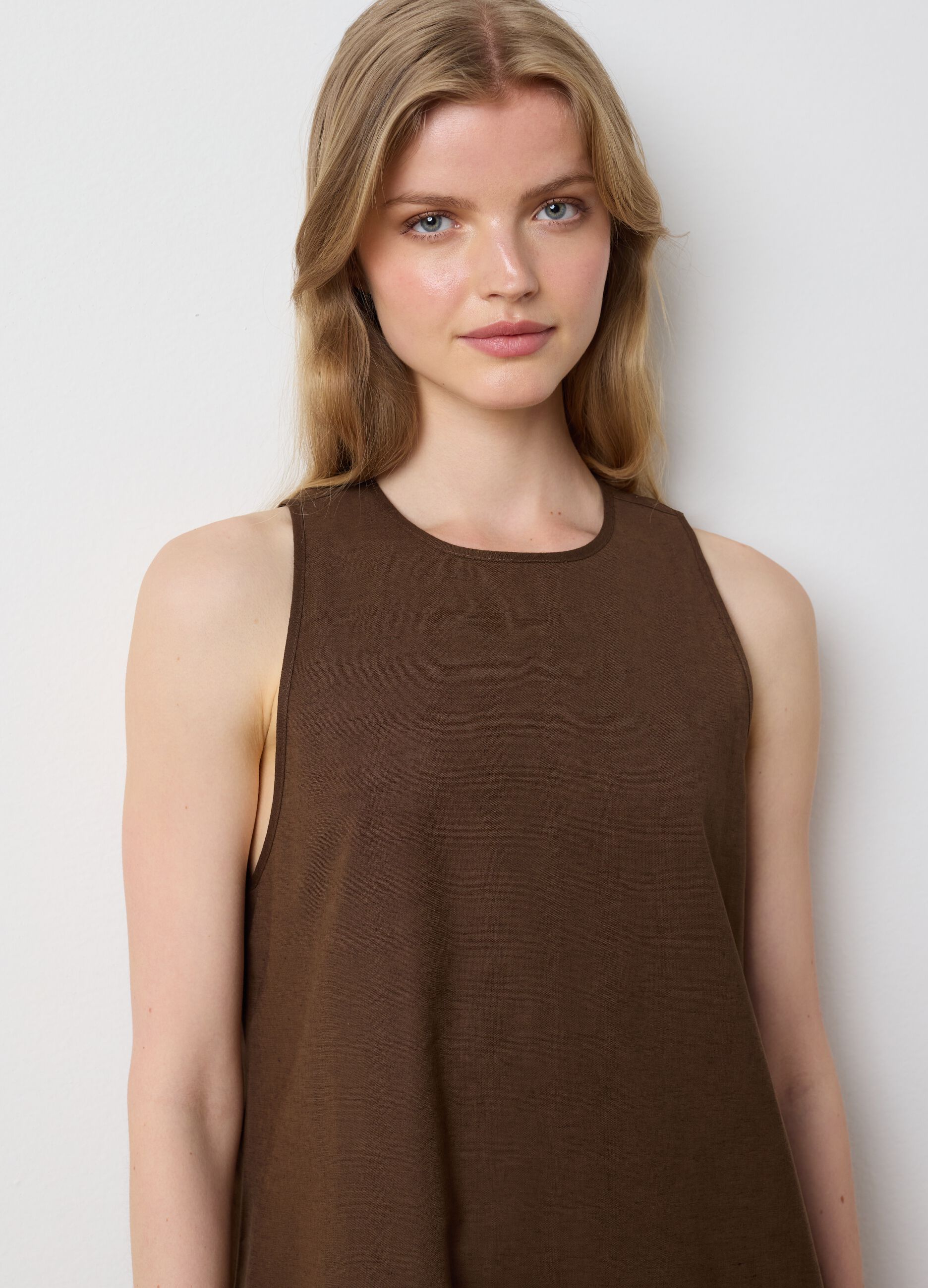 Abito lungo da donna in cotone marrone over