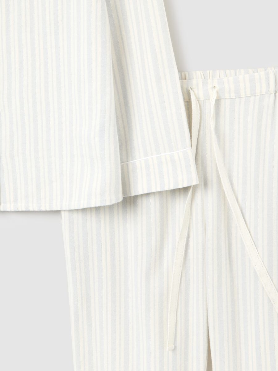 White cotton blend striped regular fit pyjamas_5