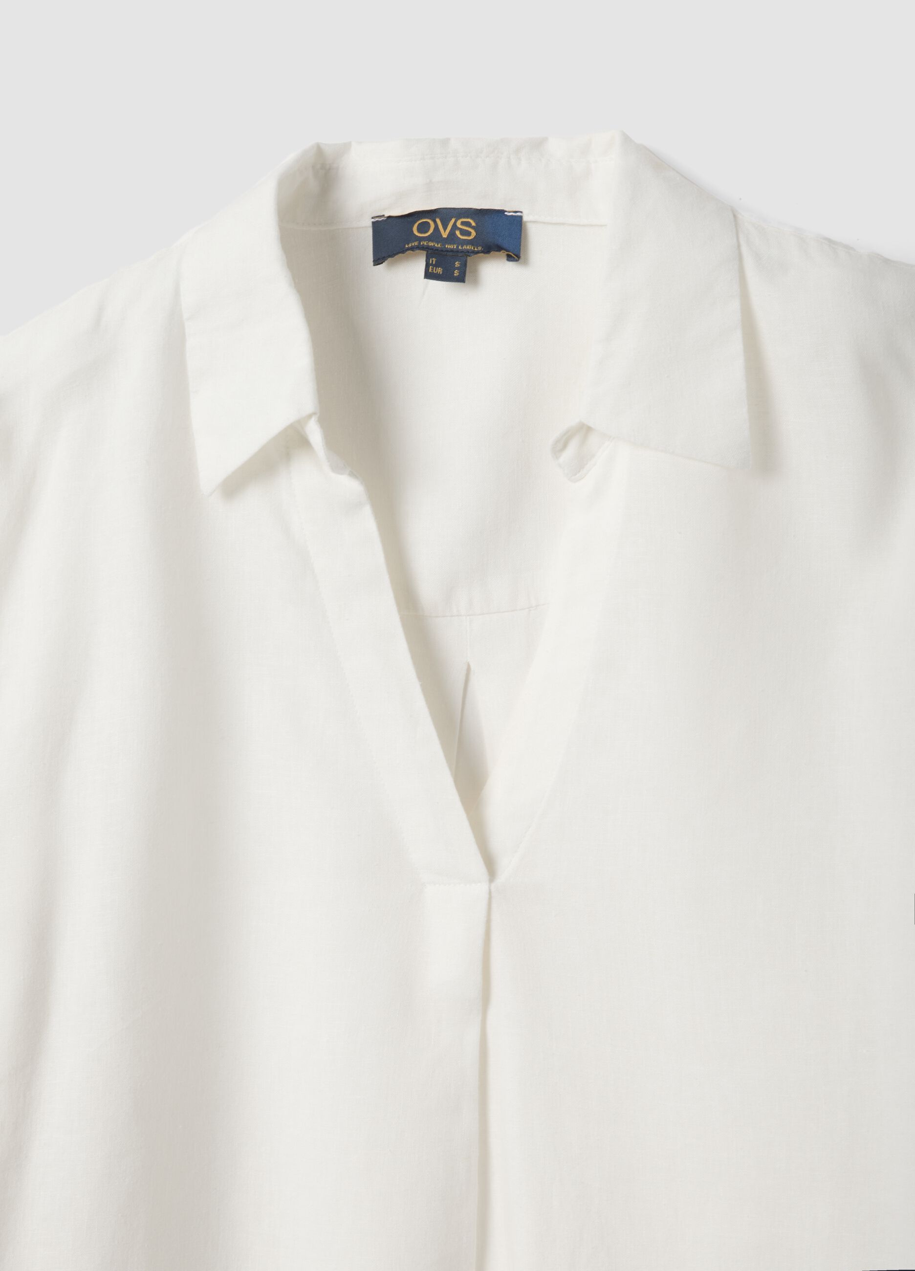 White linen and viscose-blend V-neck regular-fit shirt