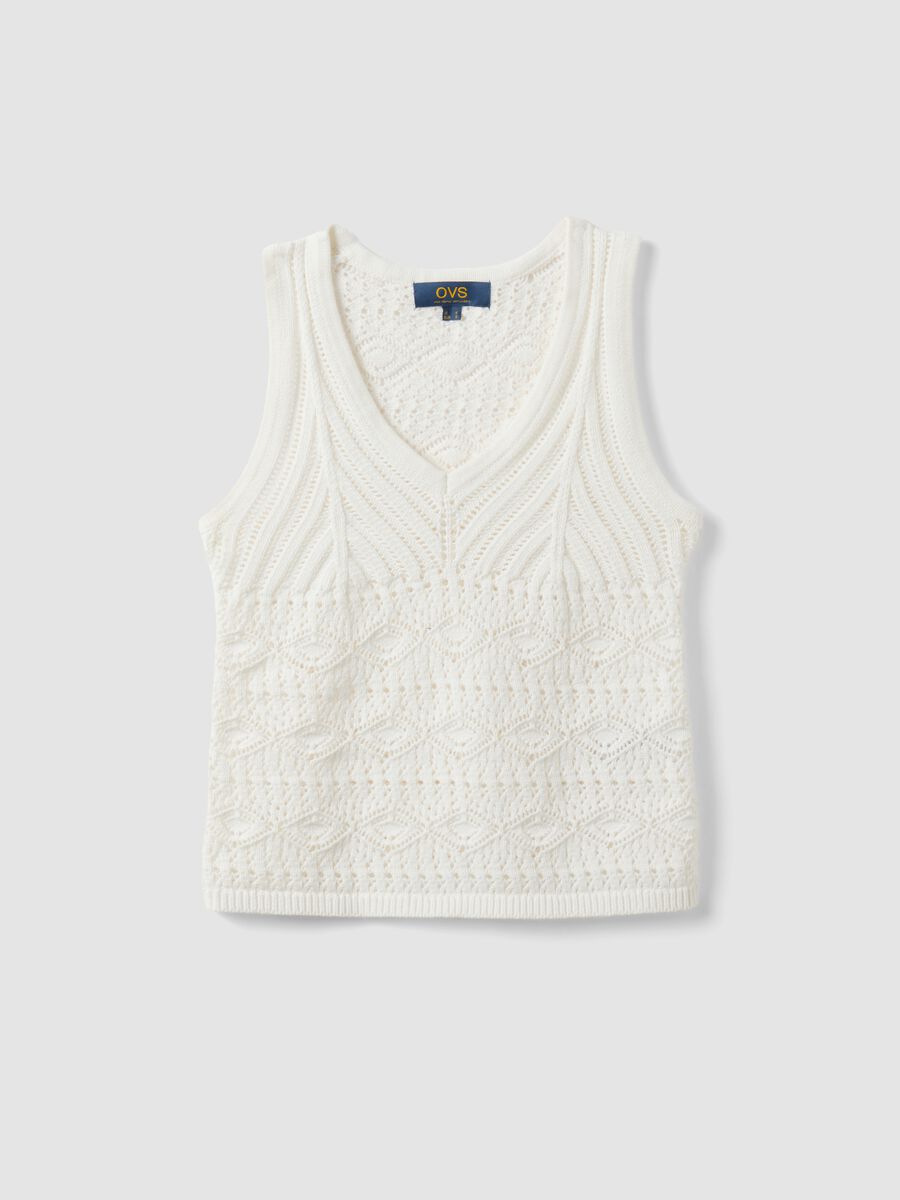 Tank top in puro cotone bianco regular fit con motivo traforato_4