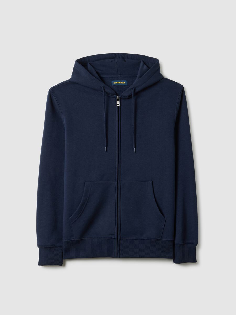 Blue regular fit cotton-blend hoodie with zip_4