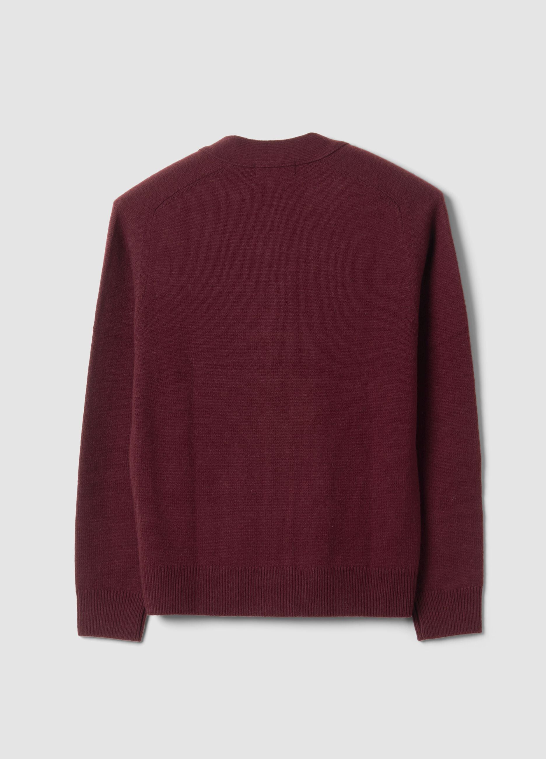 Red wool-blend cardigan with deep V-neck
