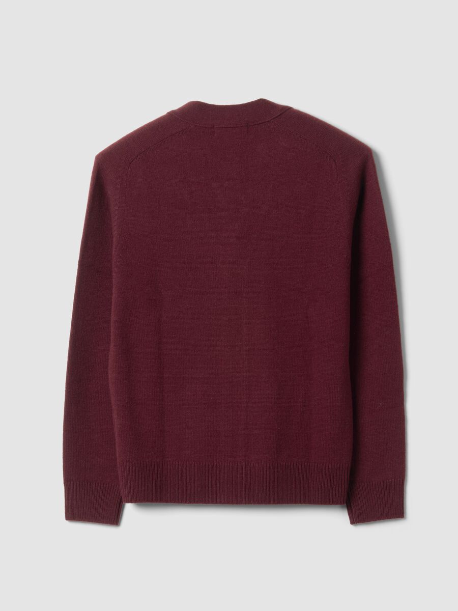 Cardigan rosso in misto lana con scollo profondo a V_6