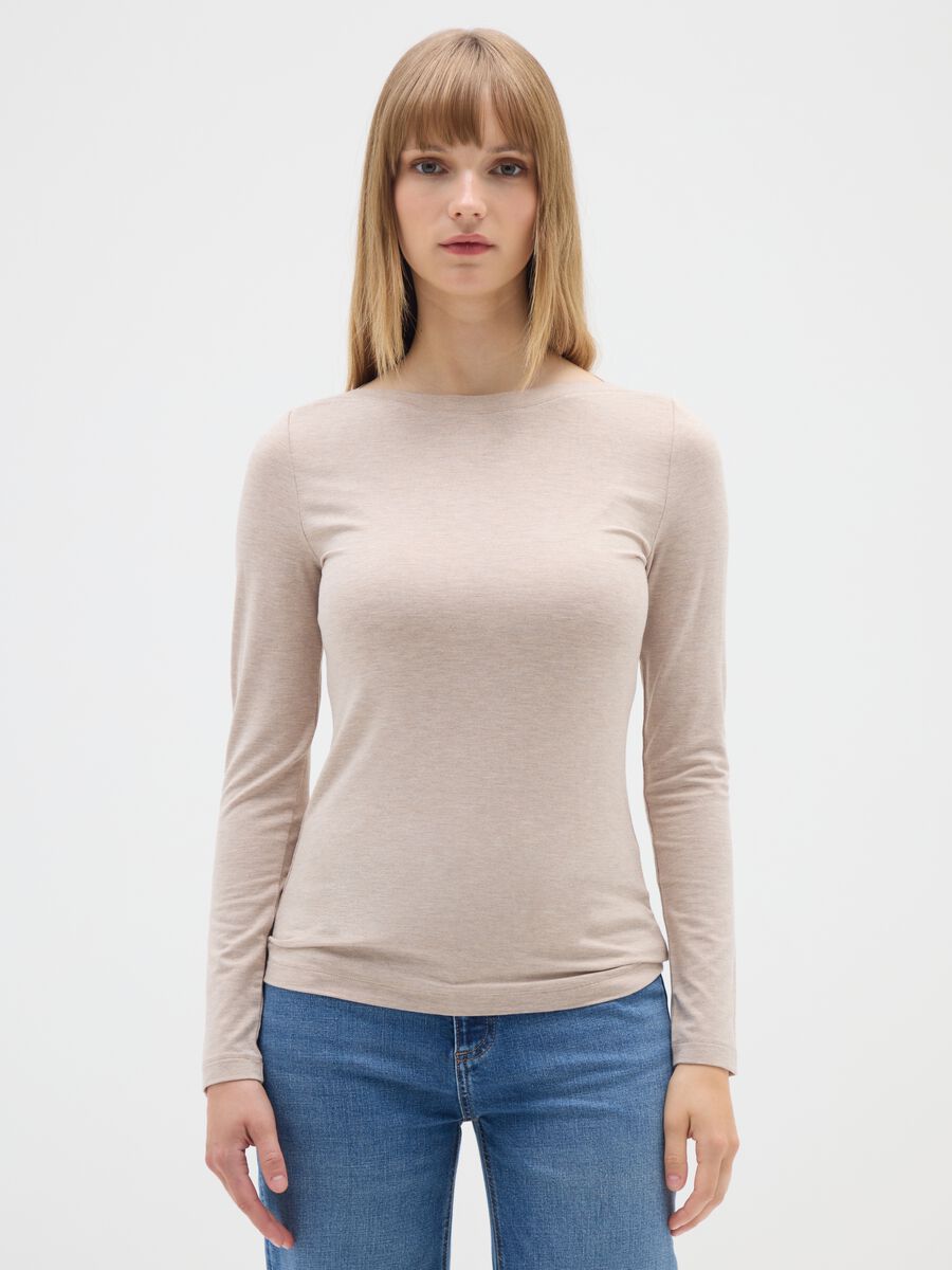 Beige stretch viscose T-shirt regular fit_0