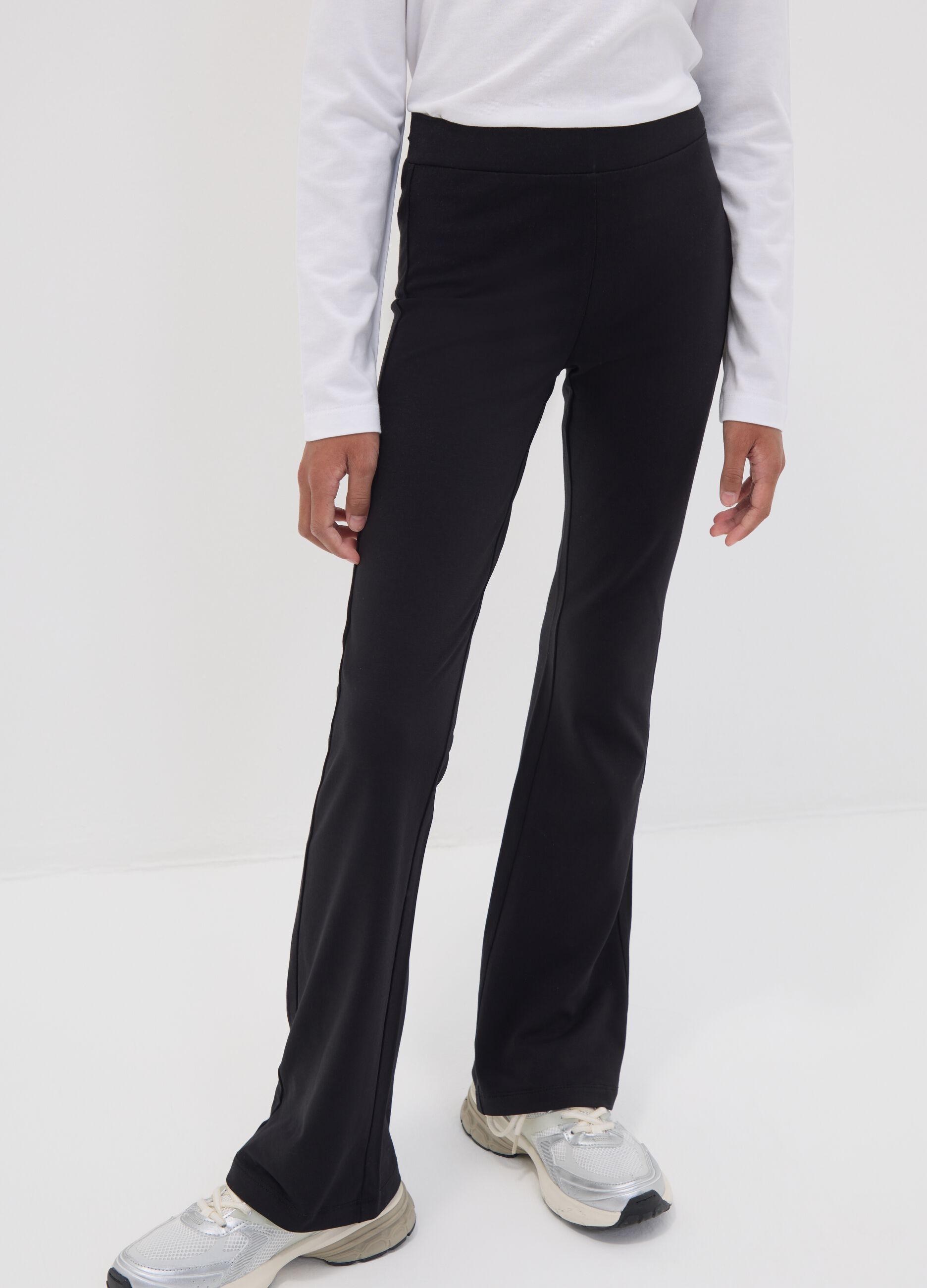 Girls' black flared leggings in stretch organic cotton