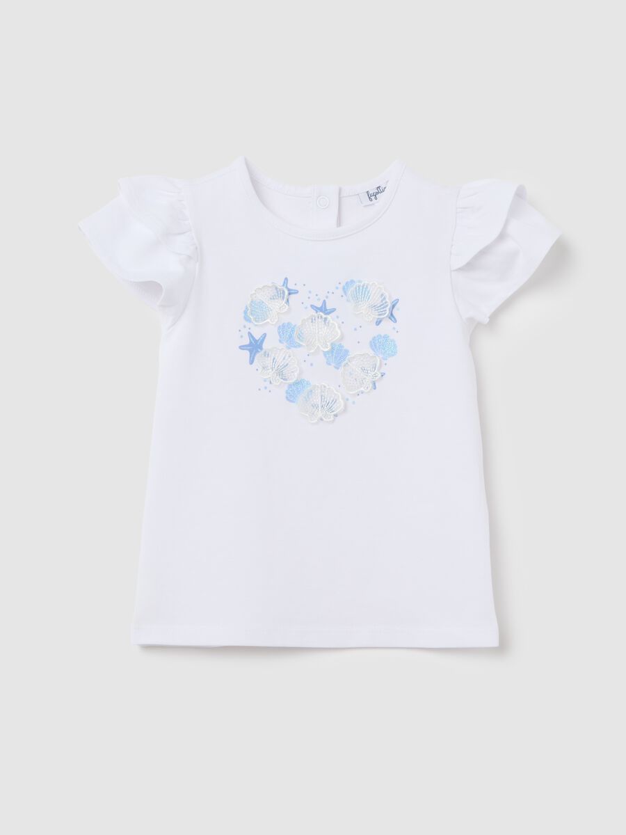 White T-shirt with Ruffle Sleeves Fagottino_0