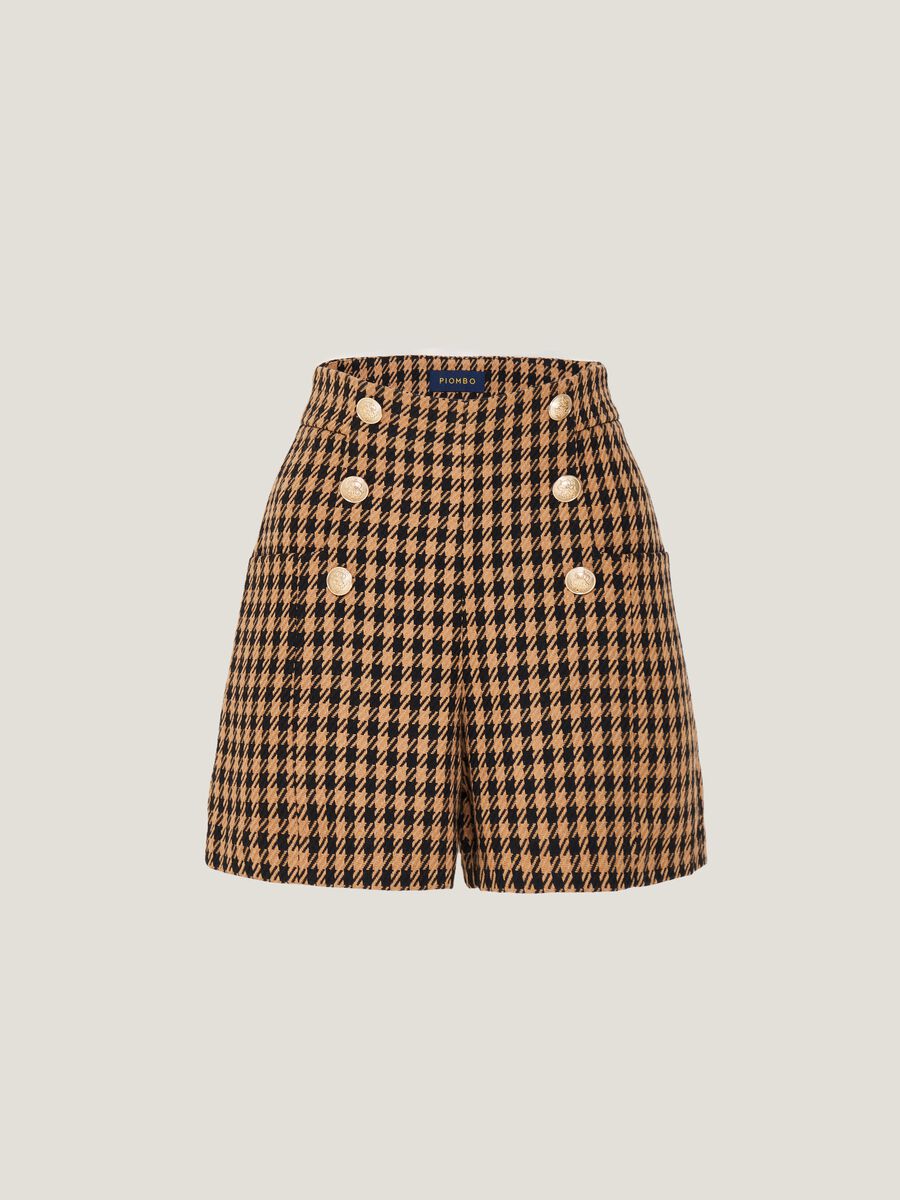 Shorts pied de poule con bottoni dorati_3