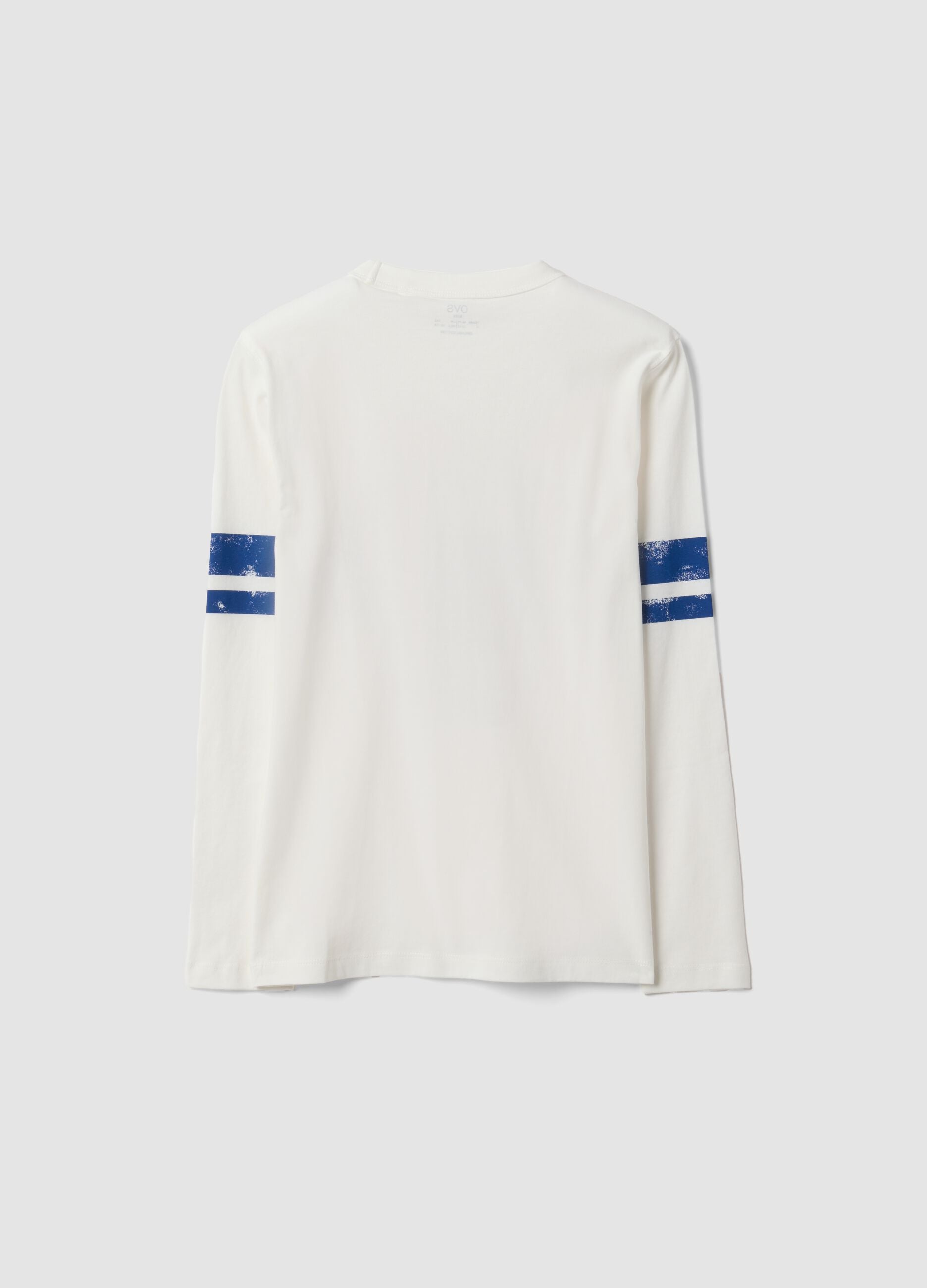 T-shirt bianca in puro cotone organico con stampa college per ragazzo